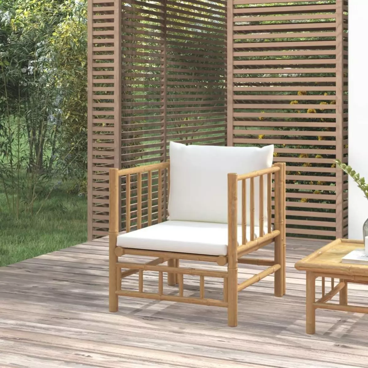 VIDAXL Canape de jardin avec coussins blanc creme bambou