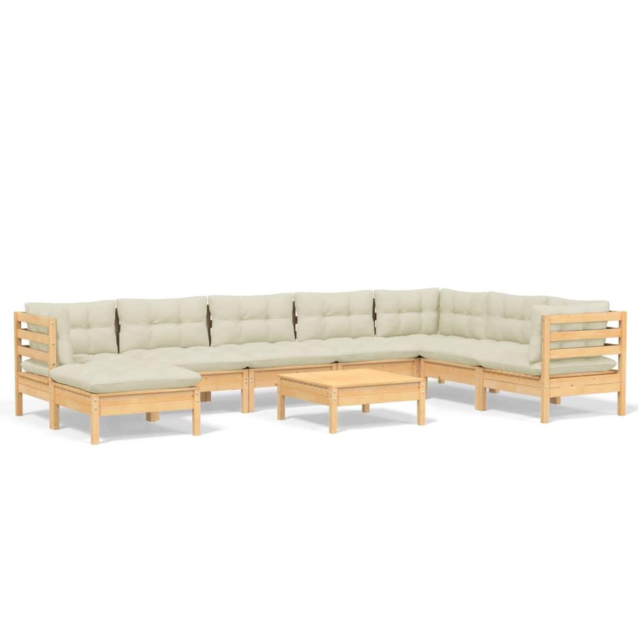 Voir la diapositive 2 : VIDAXL Salon de jardin 9 pcs avec coussins creme bois de pin massif