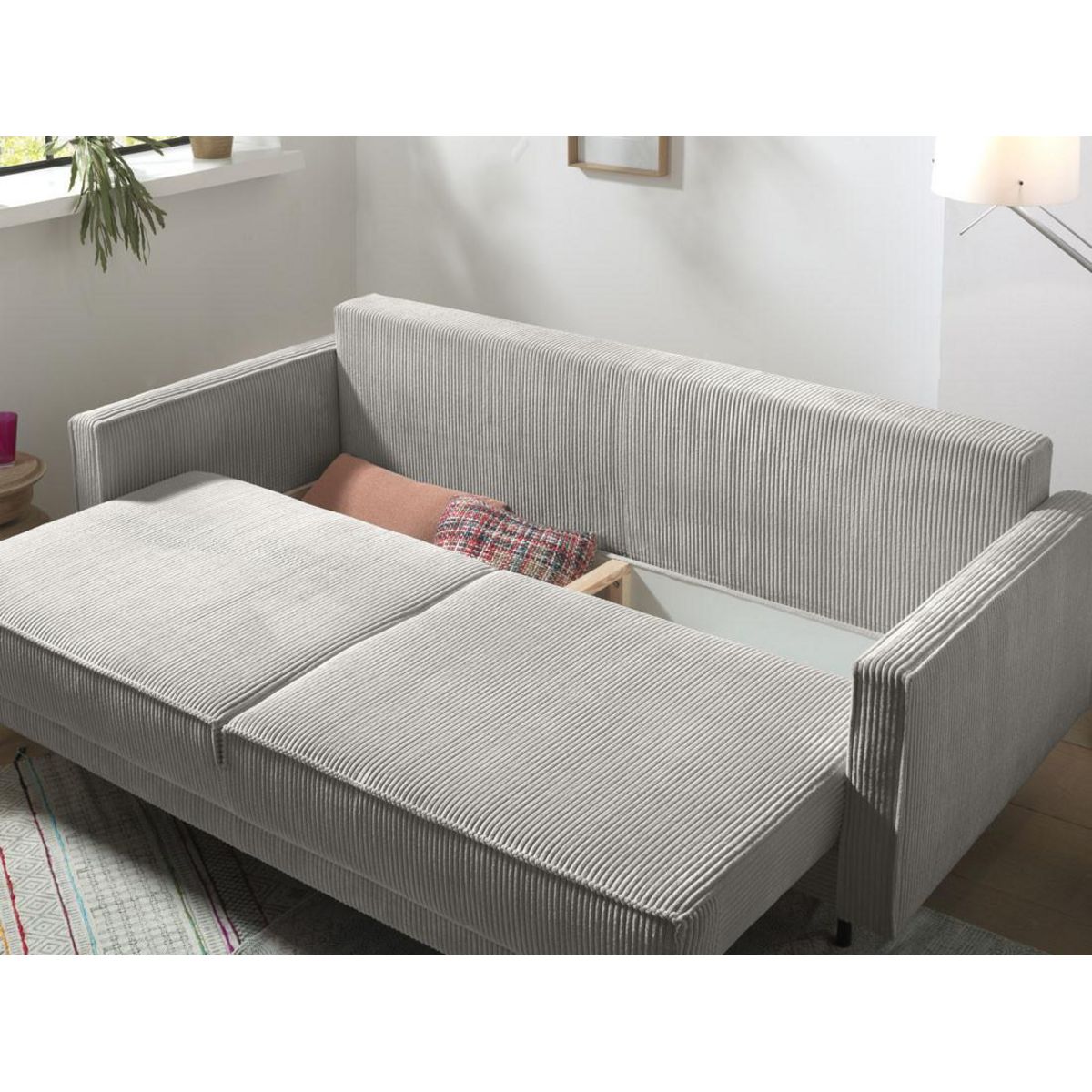 LISA DESIGN Charlie - canapé 3 places convertible avec coffre - en velours côtelé