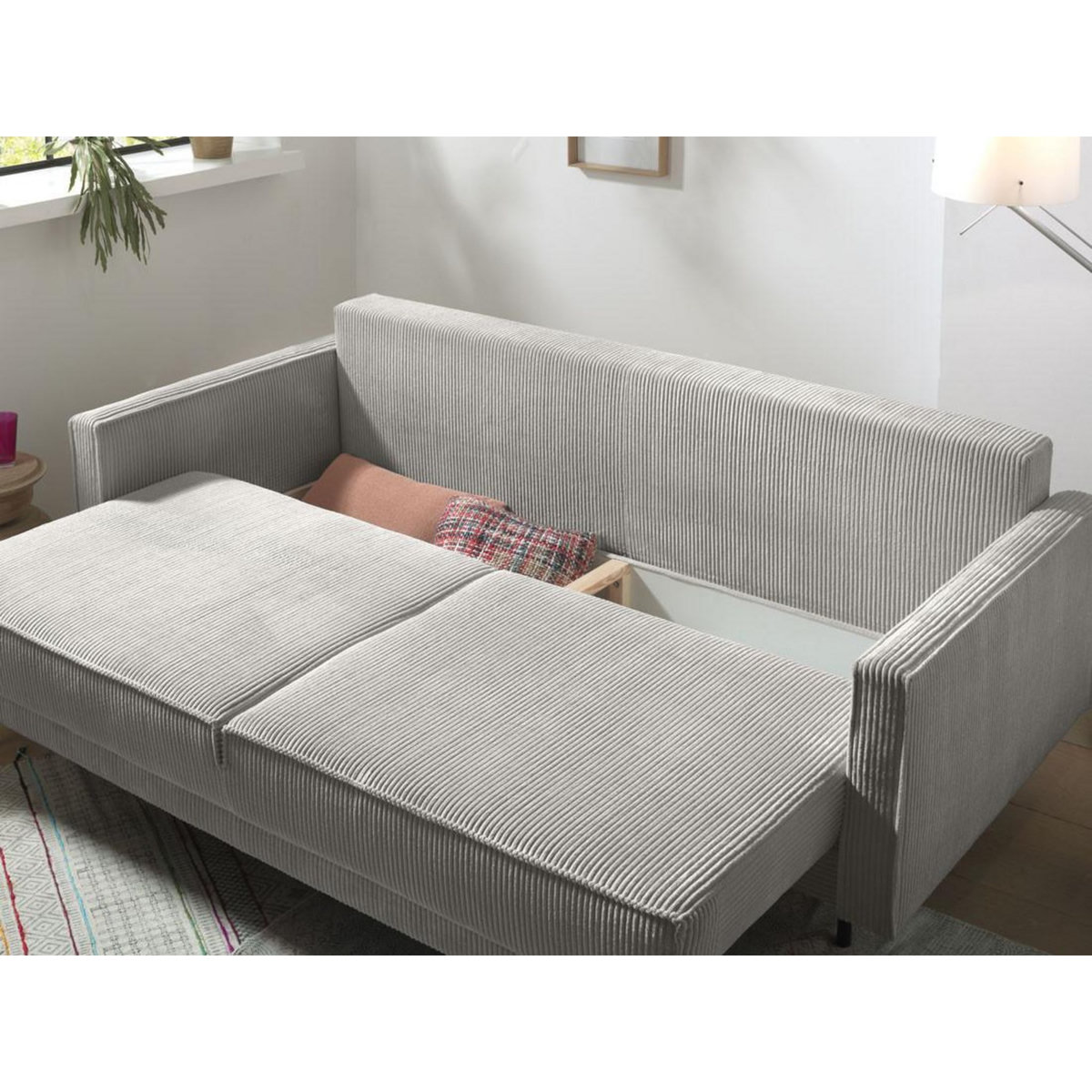 LISA DESIGN Charlie - canapé 3 places convertible avec coffre - en velours côtelé