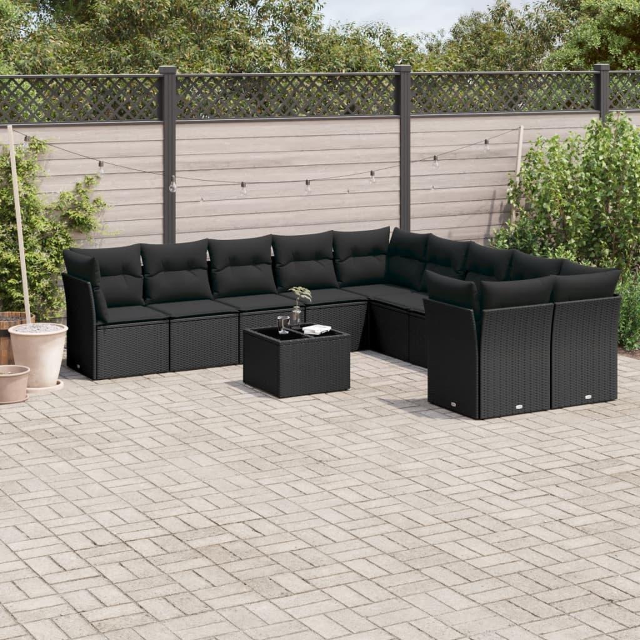 VIDAXL Salon de jardin 11 pcs avec coussins noir resine tressee