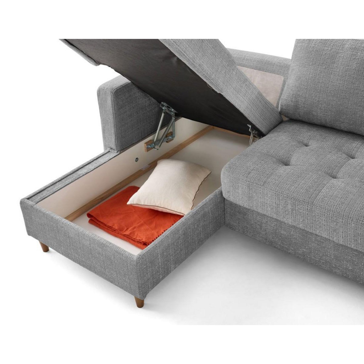 LISA DESIGN Anna - canapé d'angle gauche 4 places convertible avec coffre en velours texturé