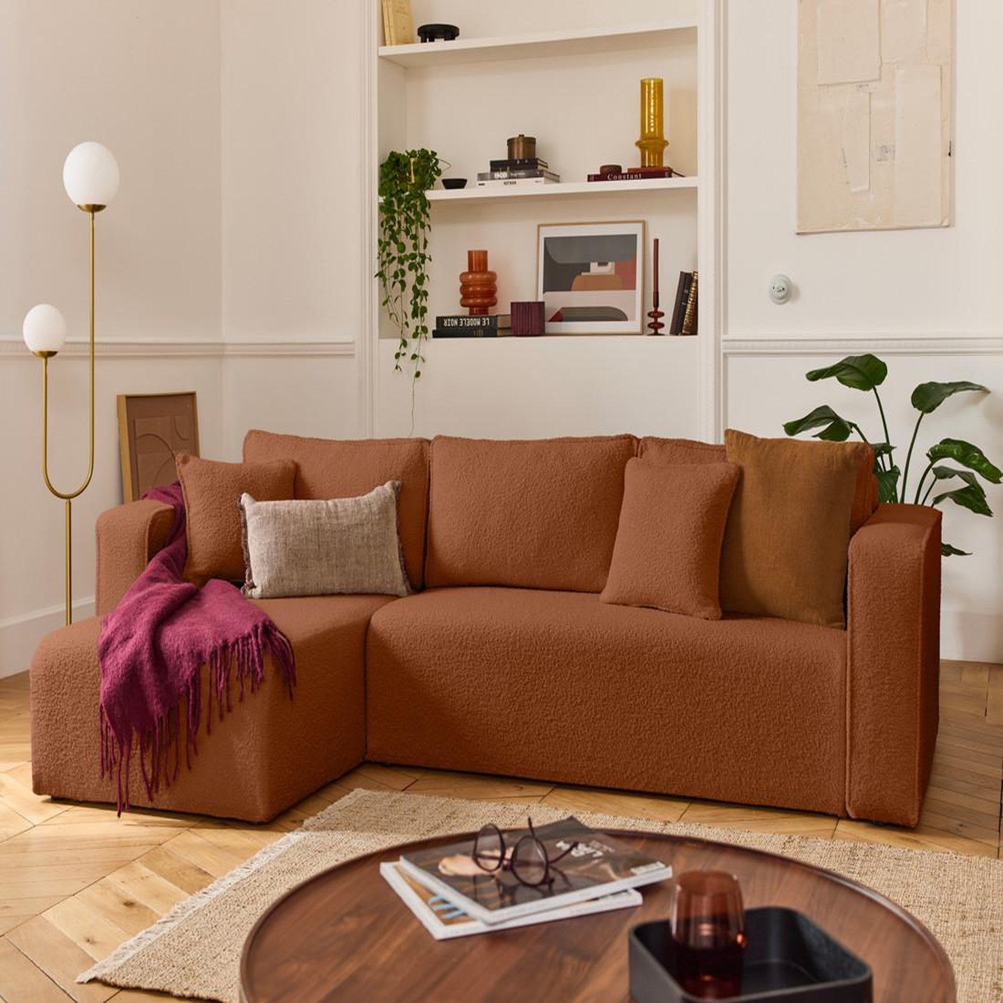 Voir la diapositive 1 : BEST MOBILIER Topaze - canapé d'angle déhoussable réversible 4 places en tissu bouclette