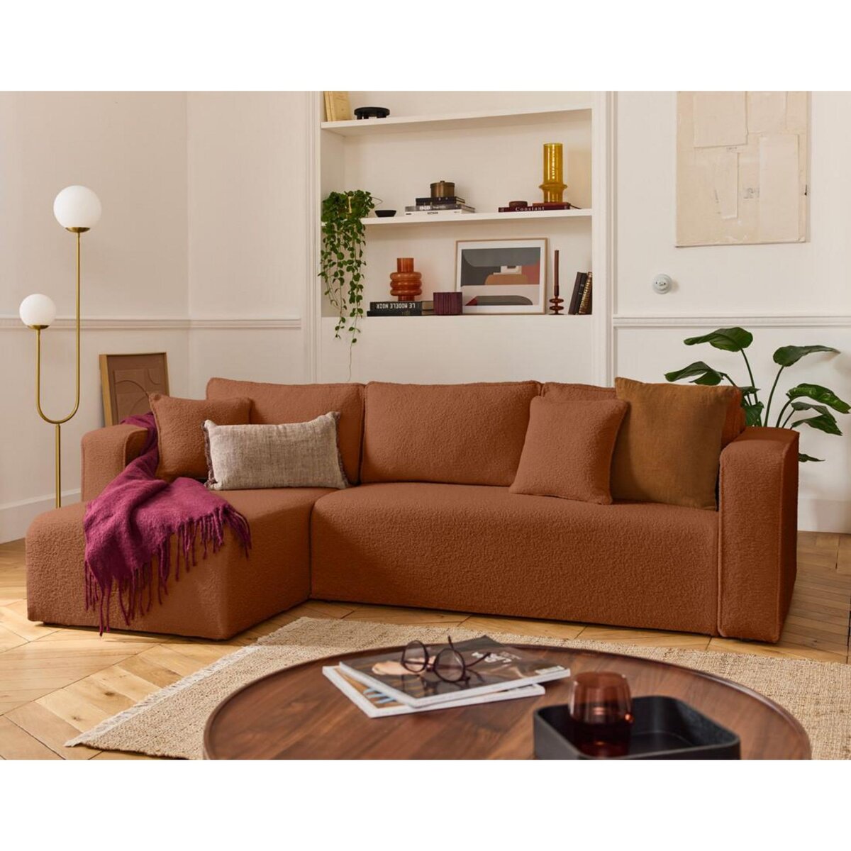 BEST MOBILIER Topaze - canapé d'angle déhoussable réversible 4 places en tissu bouclette