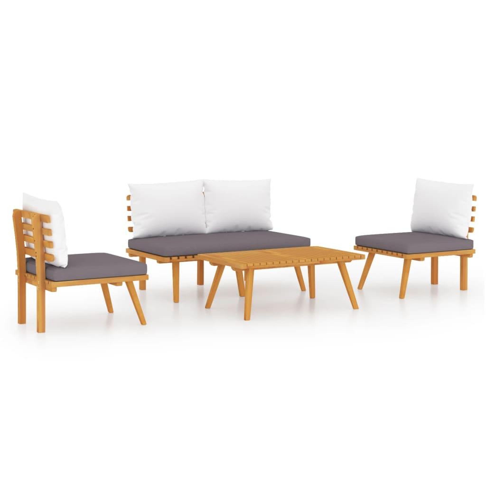 Voir la diapositive 2 : VIDAXL Salon de jardin 4 pcs avec coussins Bois d'acacia solide