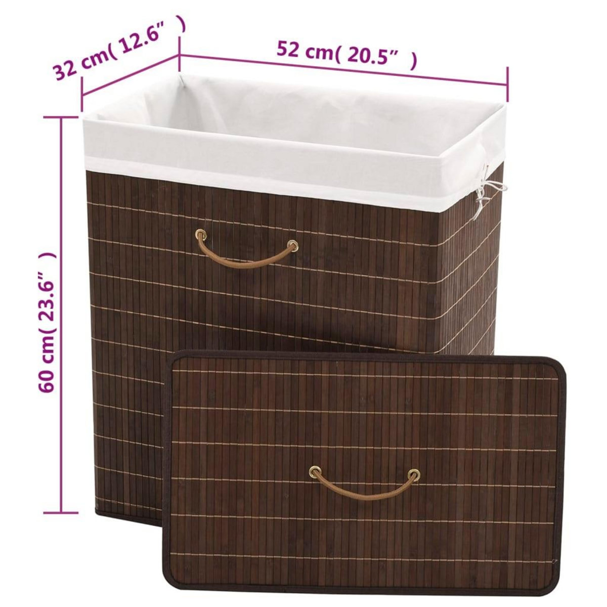 VIDAXL Panier a linge rectangulaire Bambou Marron fonce