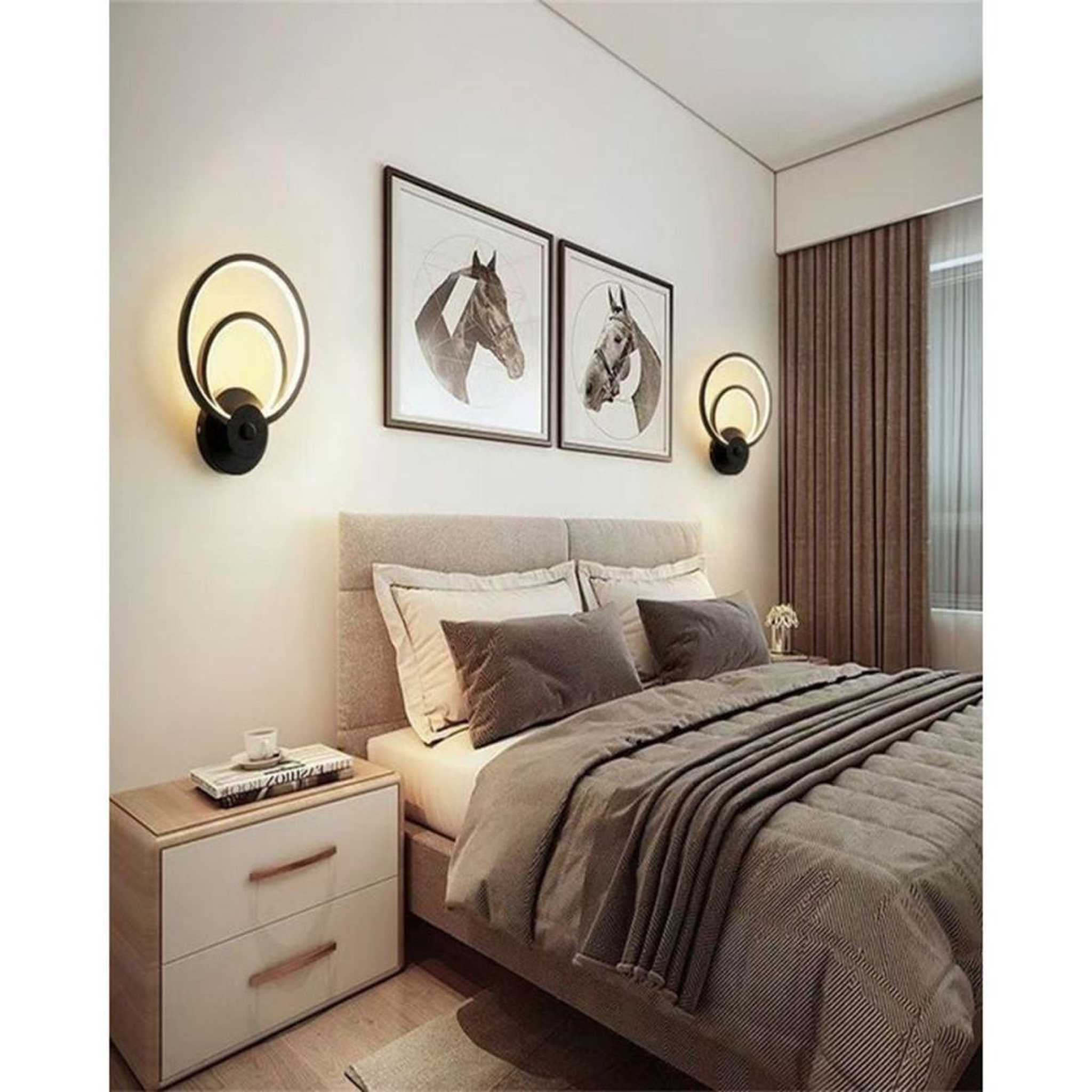 Voir la diapositive 5 : Applique murale LED double anneau noir mat 18 W dimmable, diffuseur acrylique, IP44, 20 x 25 cm