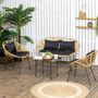 Voir la diapositive 2 : OUTSUNNY Salon de jardin 4 places 4 pièces style exotique table basse coussins noirs fournis résine tressée aspect rotin
