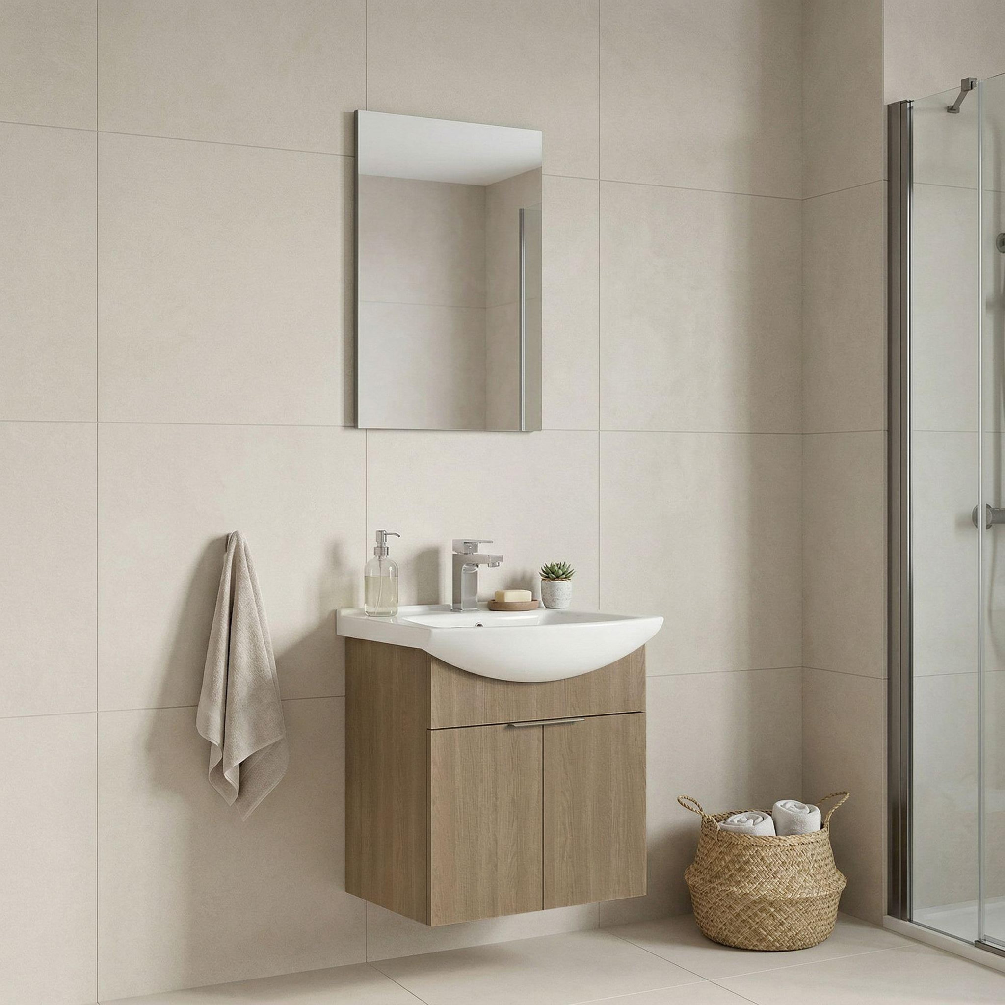 Voir la diapositive 2 : Habitat et Jardin Meuble avec simple vasque et miroir  Purus 55  - 55 x 50 x 58 cm - Oak