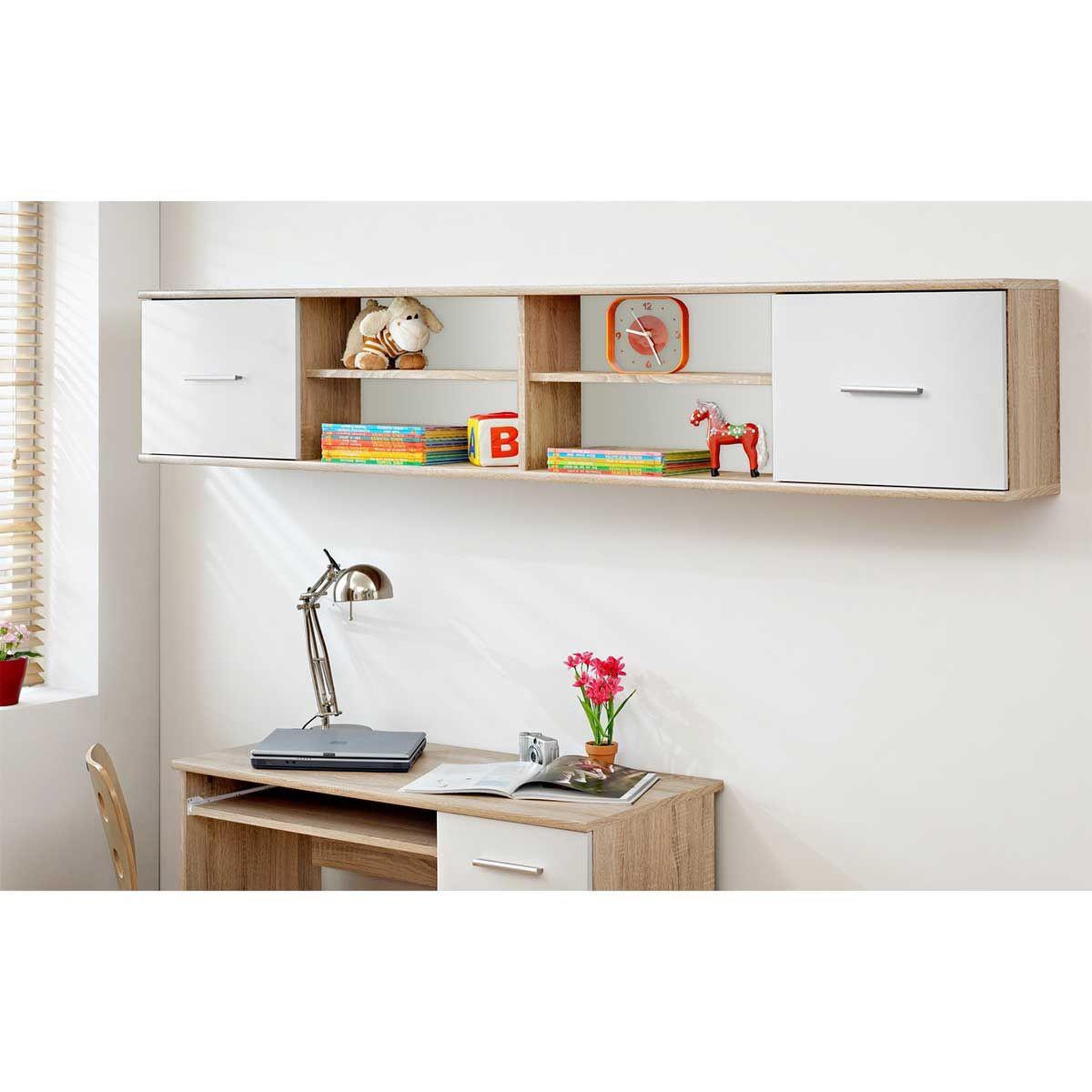 Voir la diapositive 3 : Paris Prix Étagère 2 niveaux & 2 portes  dino  204cm chêne & blanc