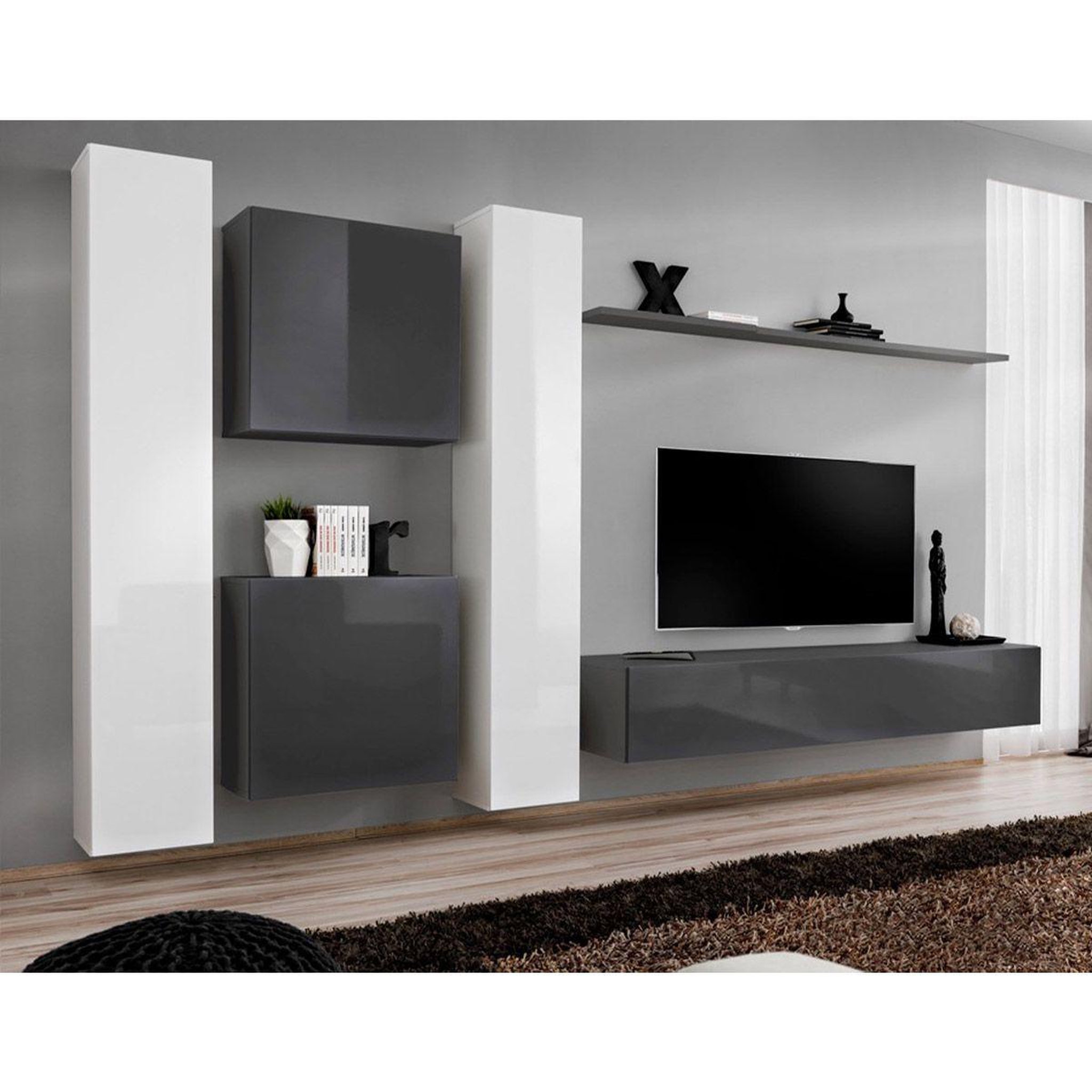 Voir la diapositive 1 : Paris Prix Meuble tv mural design  switch vi  330cm gris & blanc
