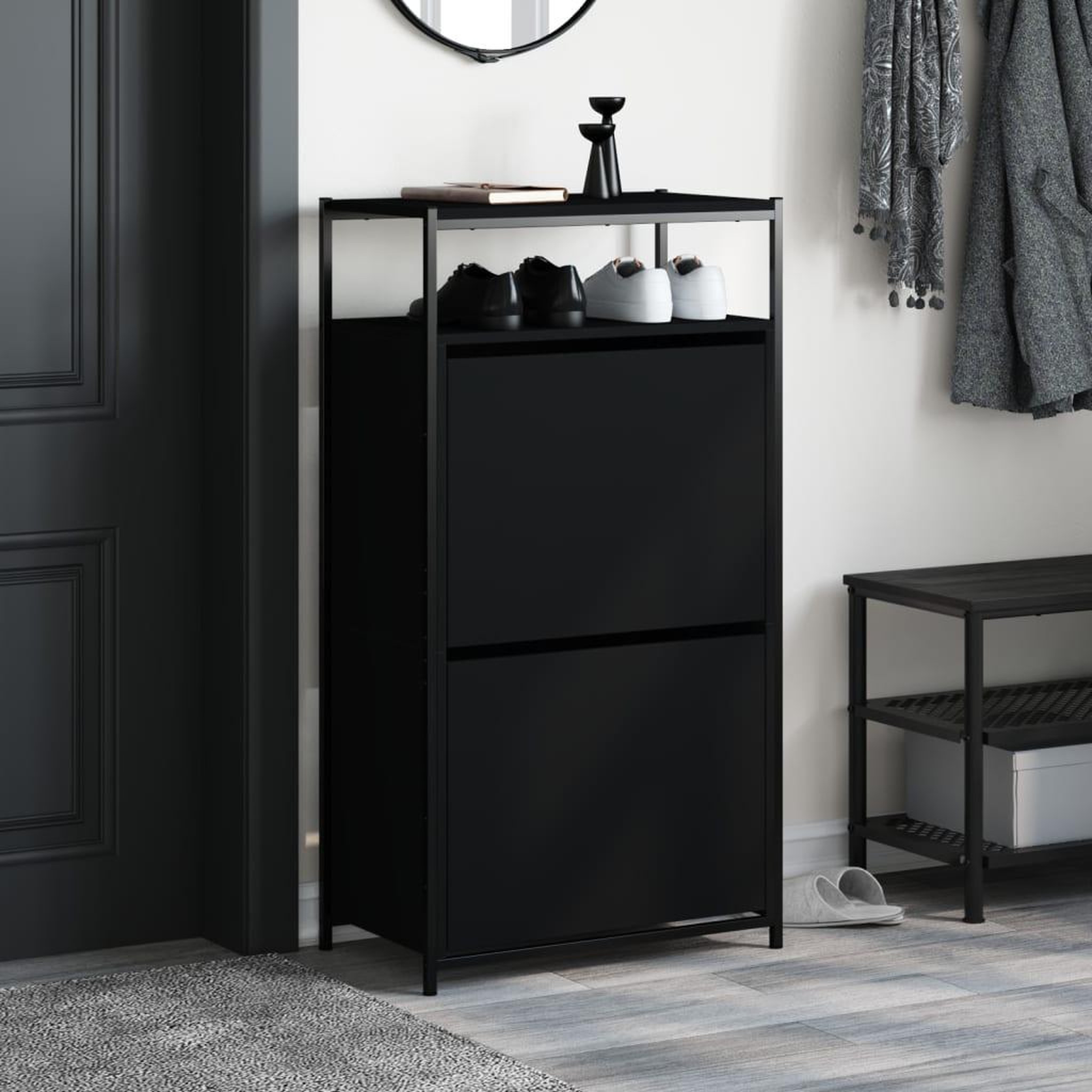 Voir la diapositive 3 : VIDAXL Armoire a chaussures noir 60x34x112 cm bois d'ingenierie