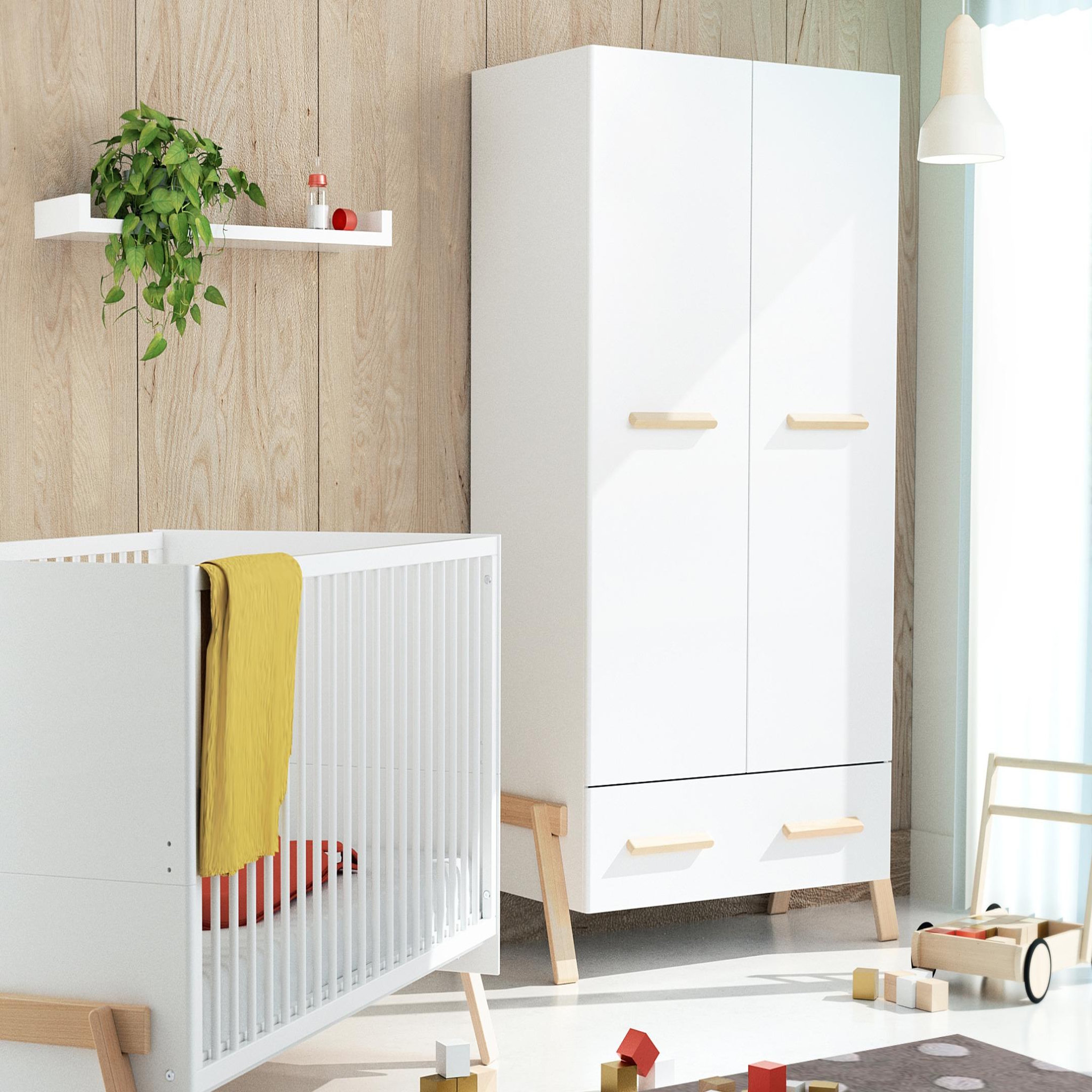 Voir la diapositive 2 : AT4 Armoire enfant 2 portes en bois CANAILLE Blanc et Hêtre 108 x 53 x176 cm