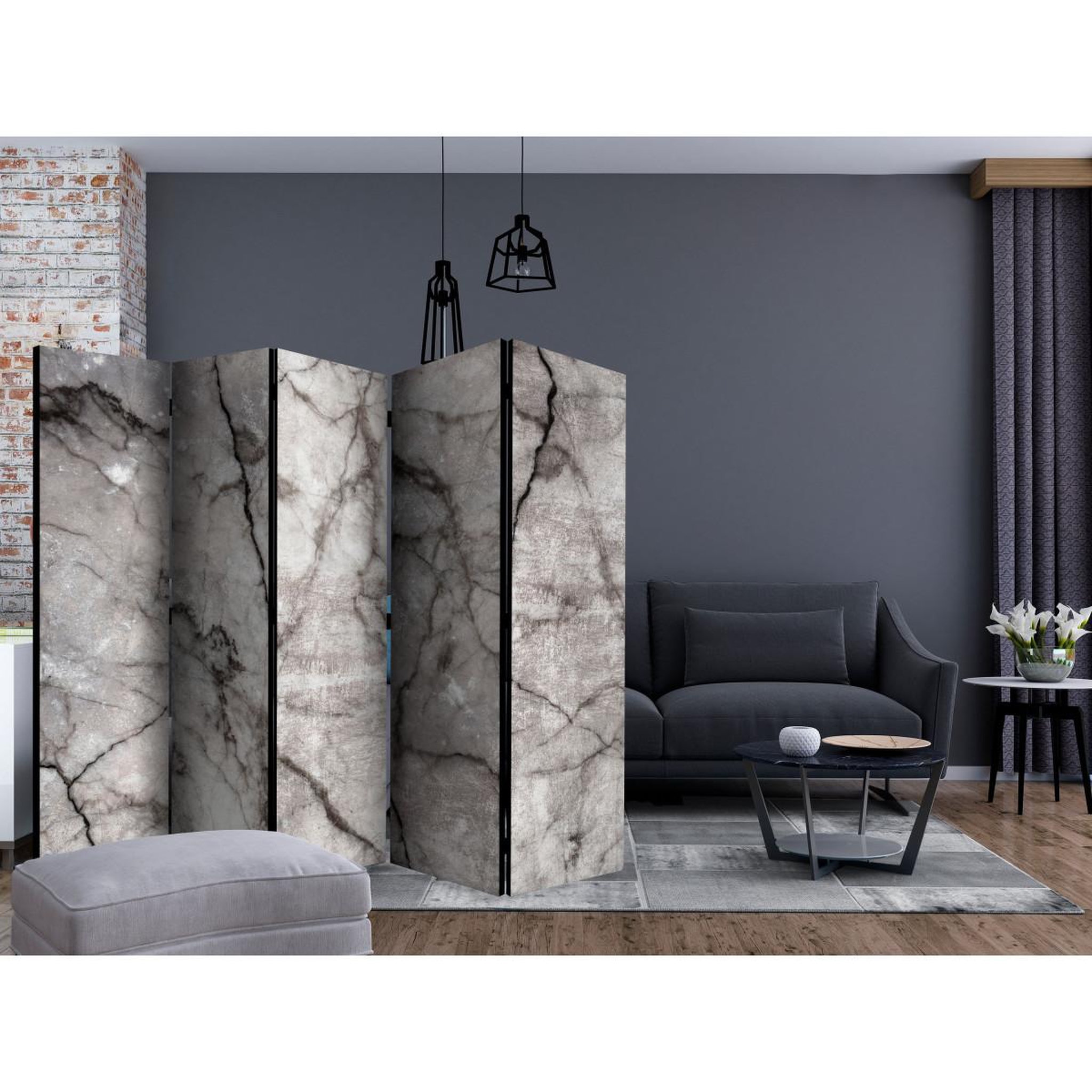 Voir la diapositive 2 : Paris Prix Paravent 5 volets  grey marble  172x225cm