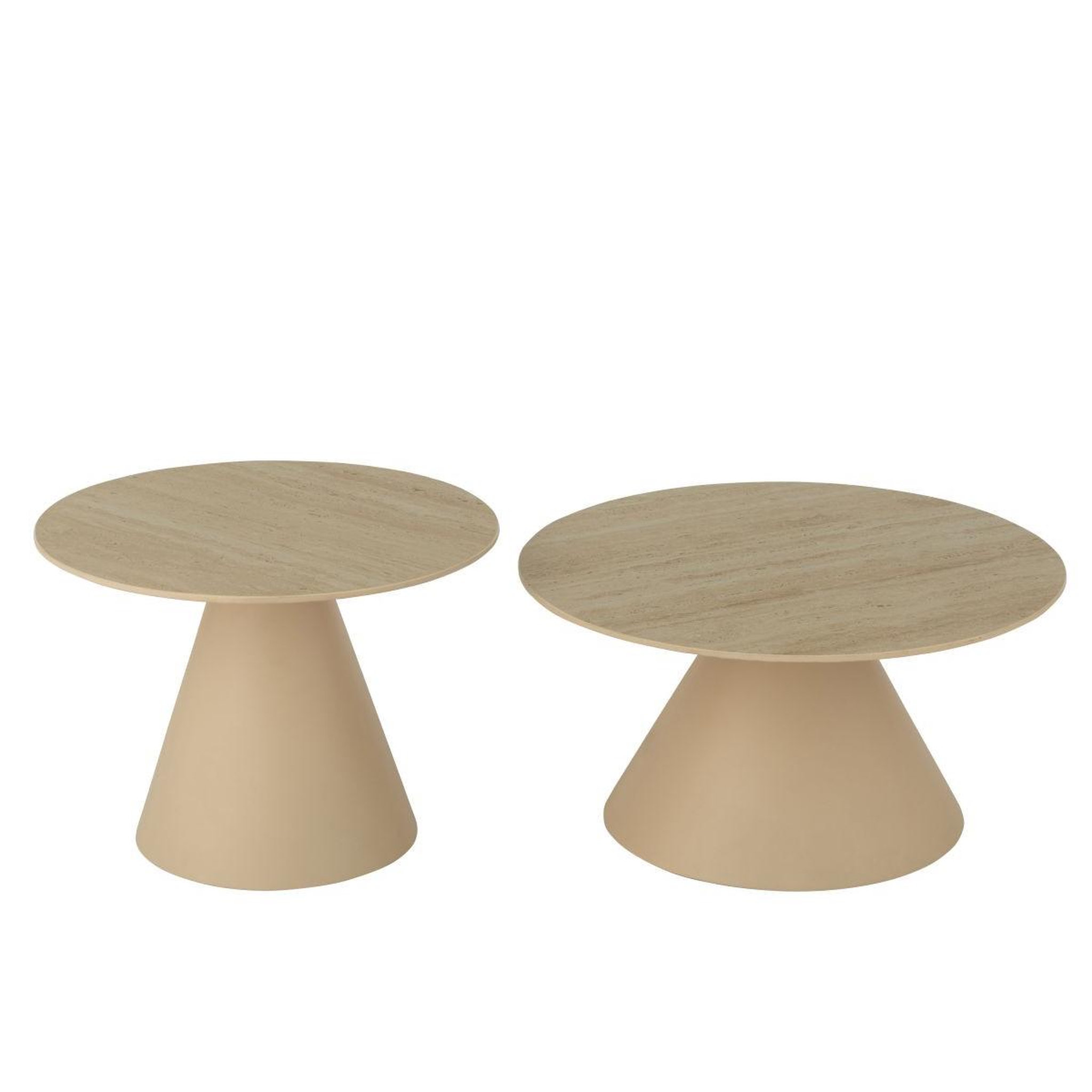 Voir la diapositive 2 : J-LINE Lot de 2 tables basses en métal  cône  60cm beige