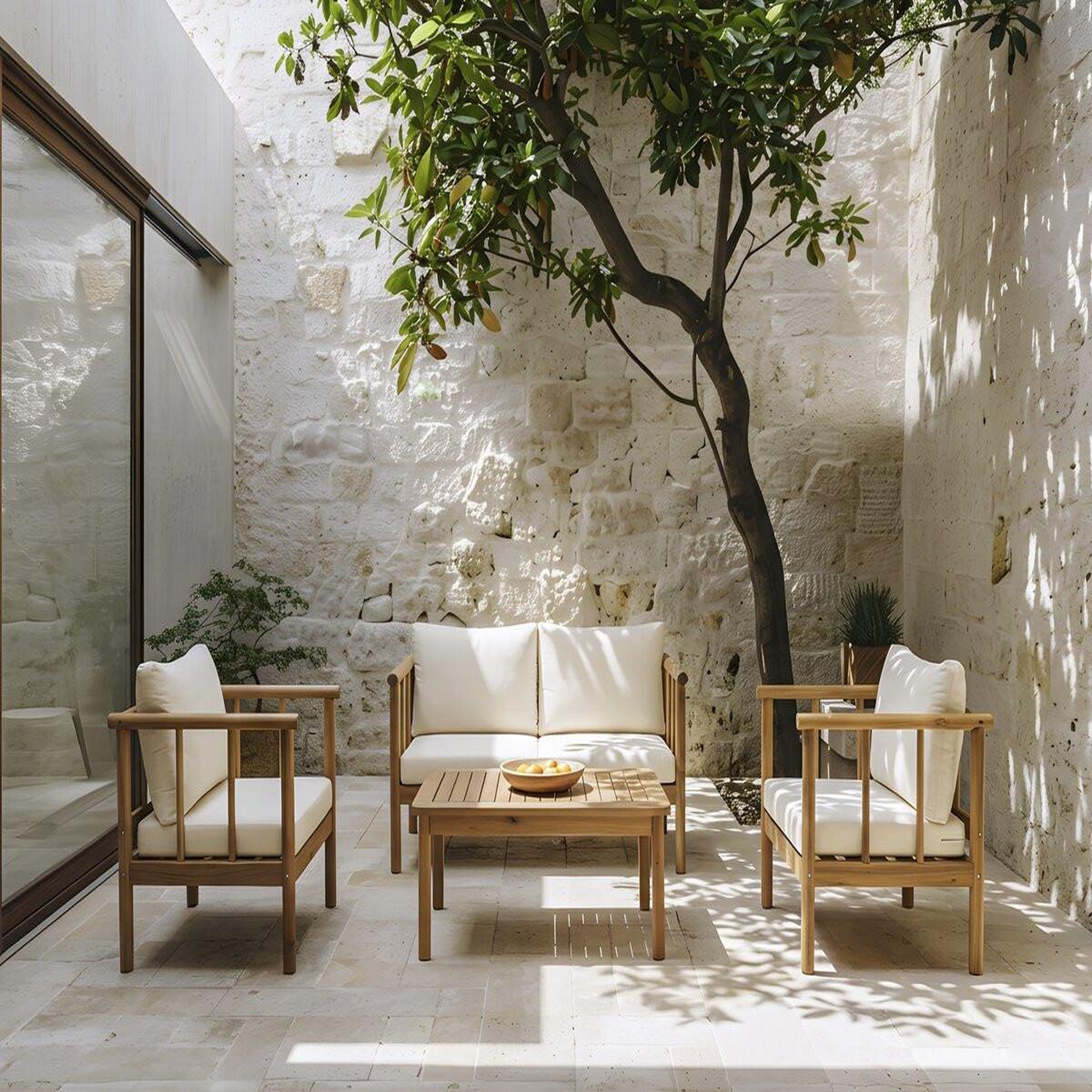 Voir la diapositive 2 : Habitat et Jardin Salon de jardin en bois avec coussins inclus  milano  - 4 places - beige