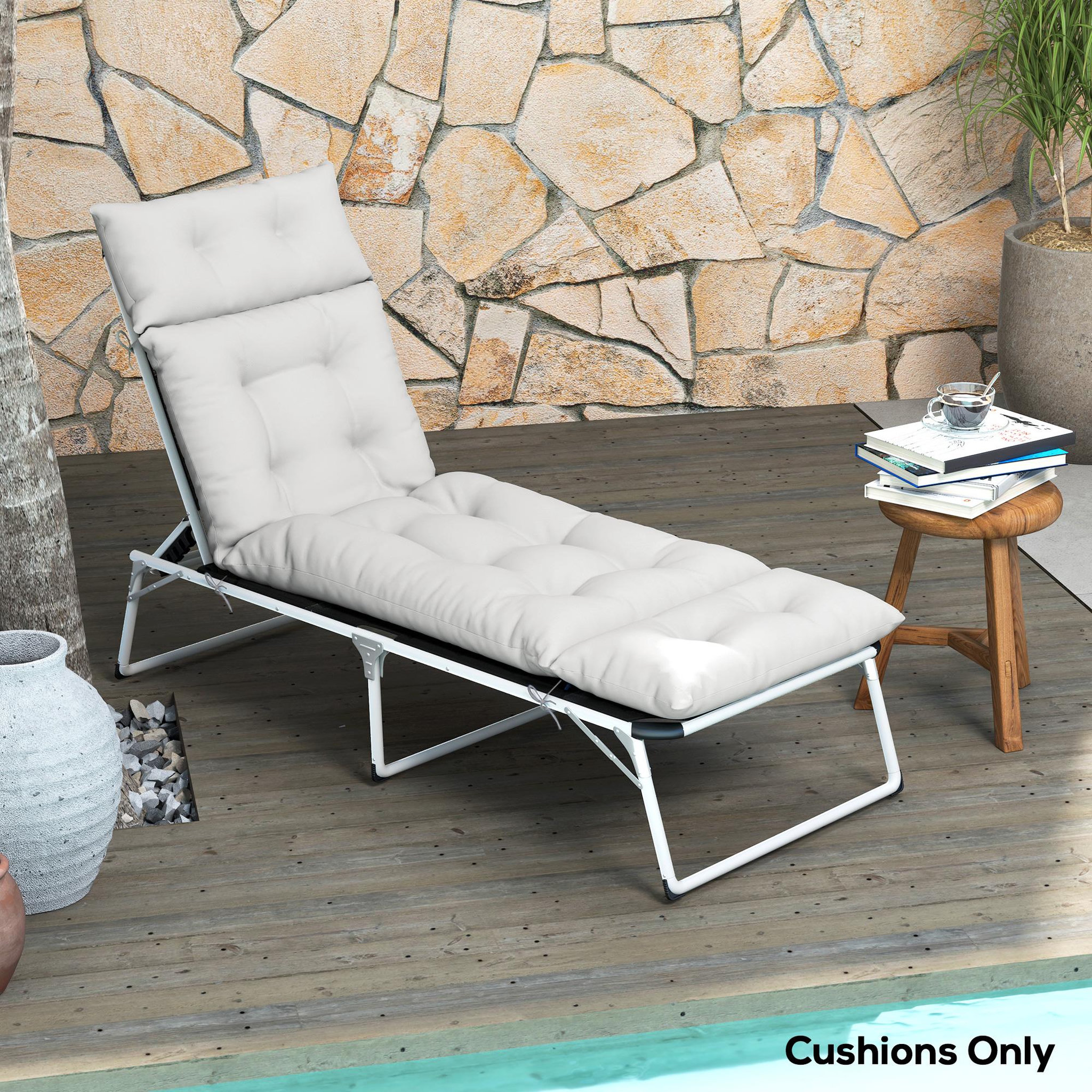 Voir la diapositive 2 : OUTSUNNY Matelas bain de soleil style Chesterfield - matelas de transat - coussin de chaise longue - tissu gris clair