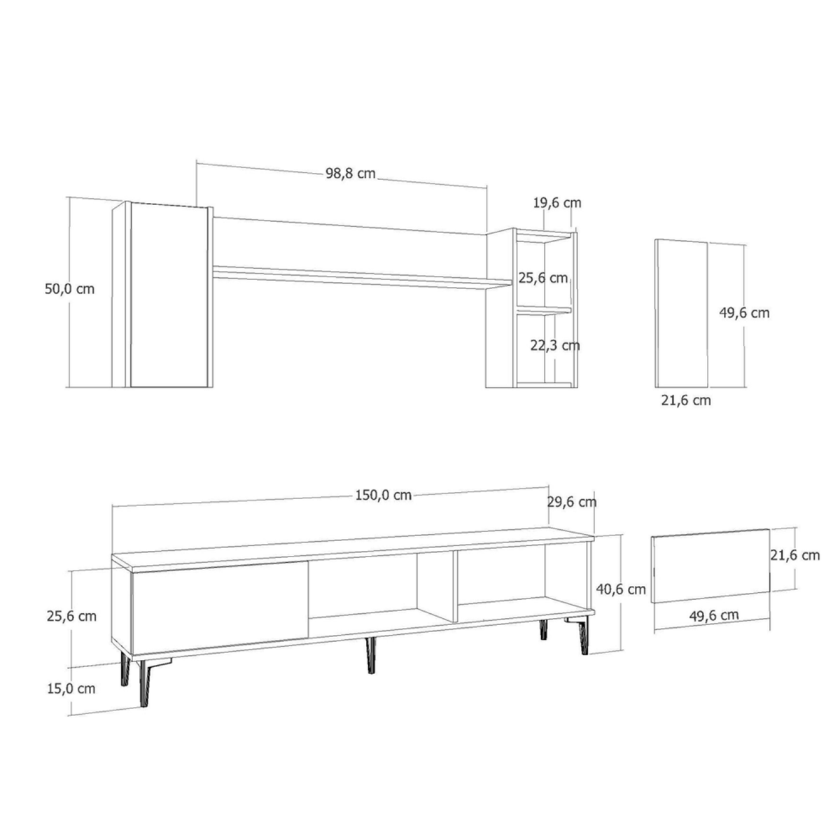 CONCEPT USINE Ensemble meuble TV avec étagères murales et cheminée LED 150cm gris anthracite VIBRA