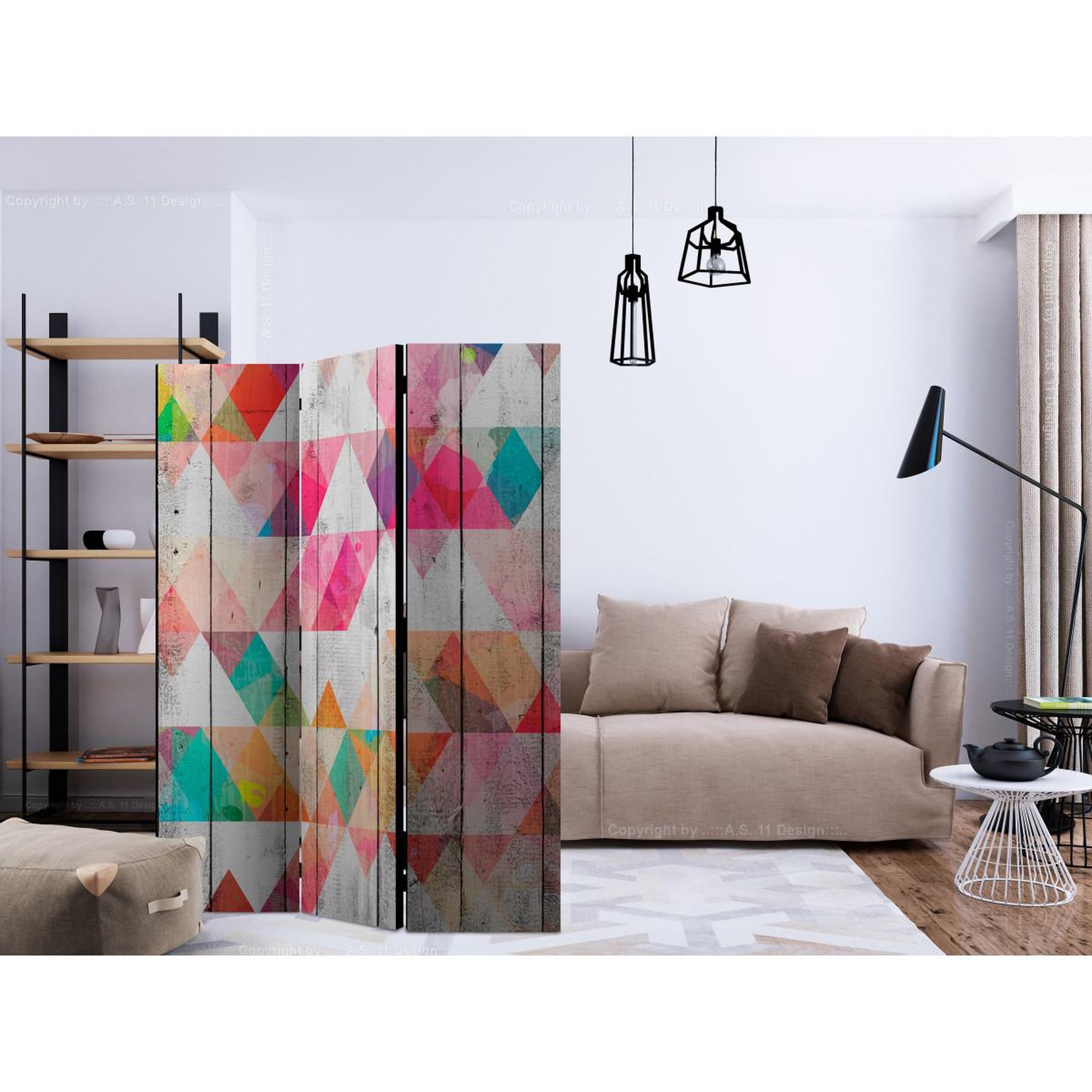 Voir la diapositive 2 : Paris Prix Paravent 3 volets  rainbow triangles  135x172cm