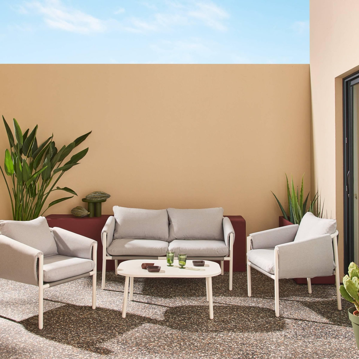 SWEEEK Salon de jardin acier 4 places tissu gris - Kyo