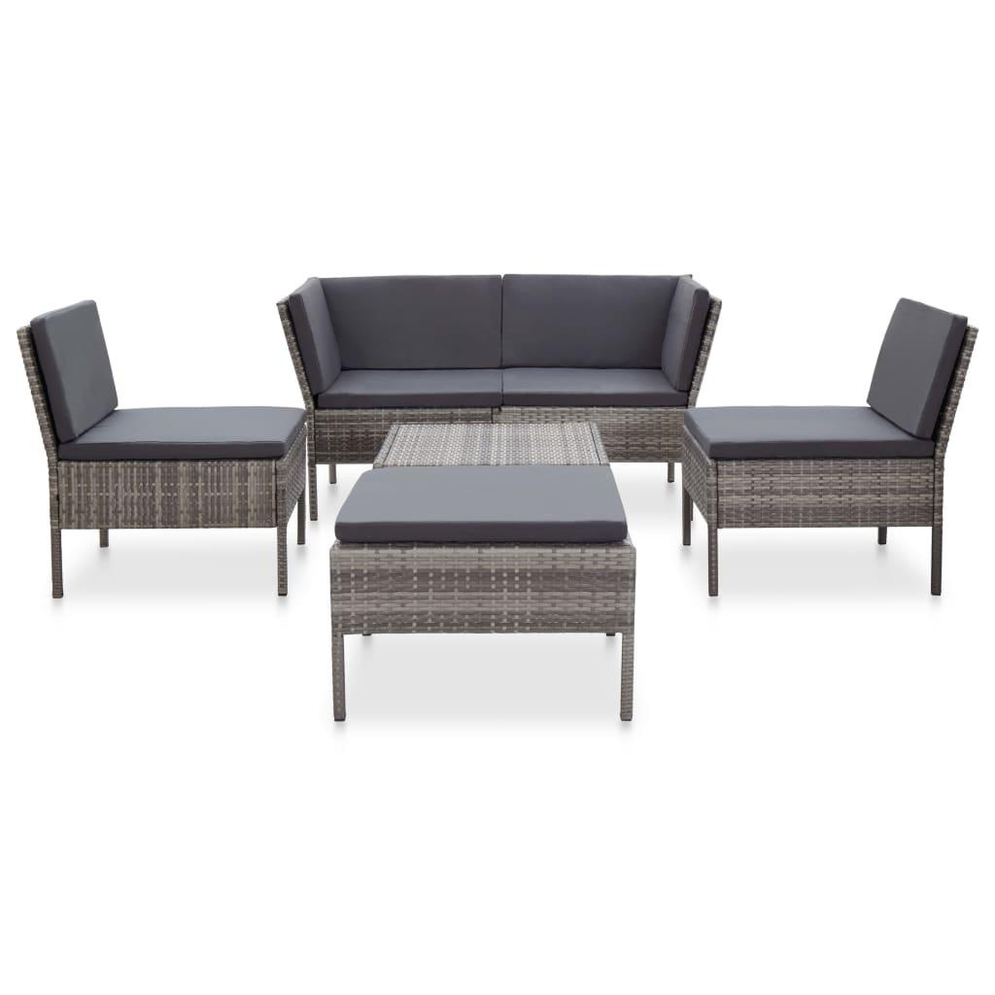 Voir la diapositive 2 : VIDAXL Salon de jardin 6 pcs avec coussins resine tressee gris