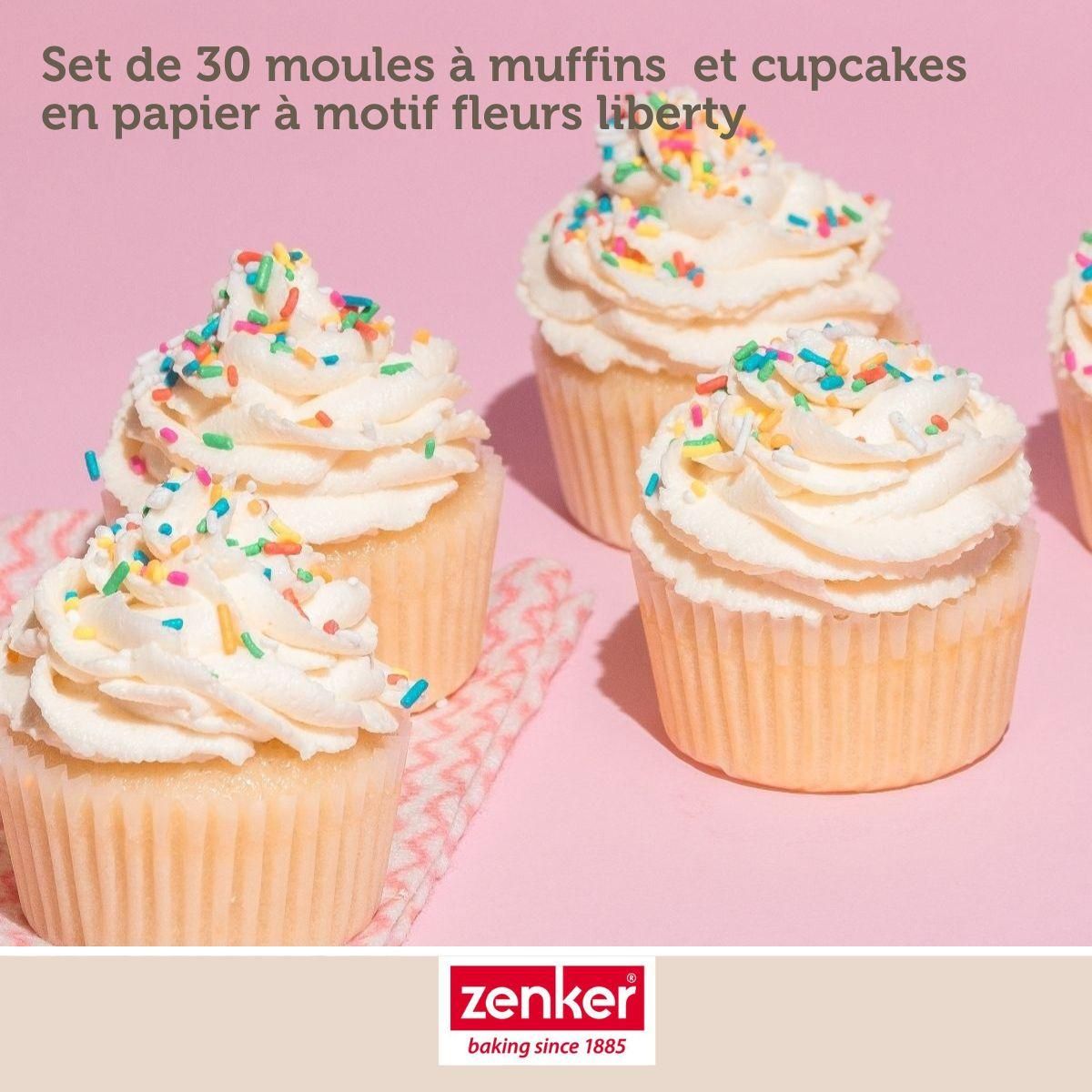 ZENKER Set pâtisserie avec 50 moules à muffins fleurs liberty en papier, 2 bols à mixer, verre mesureur et spatule Zenker