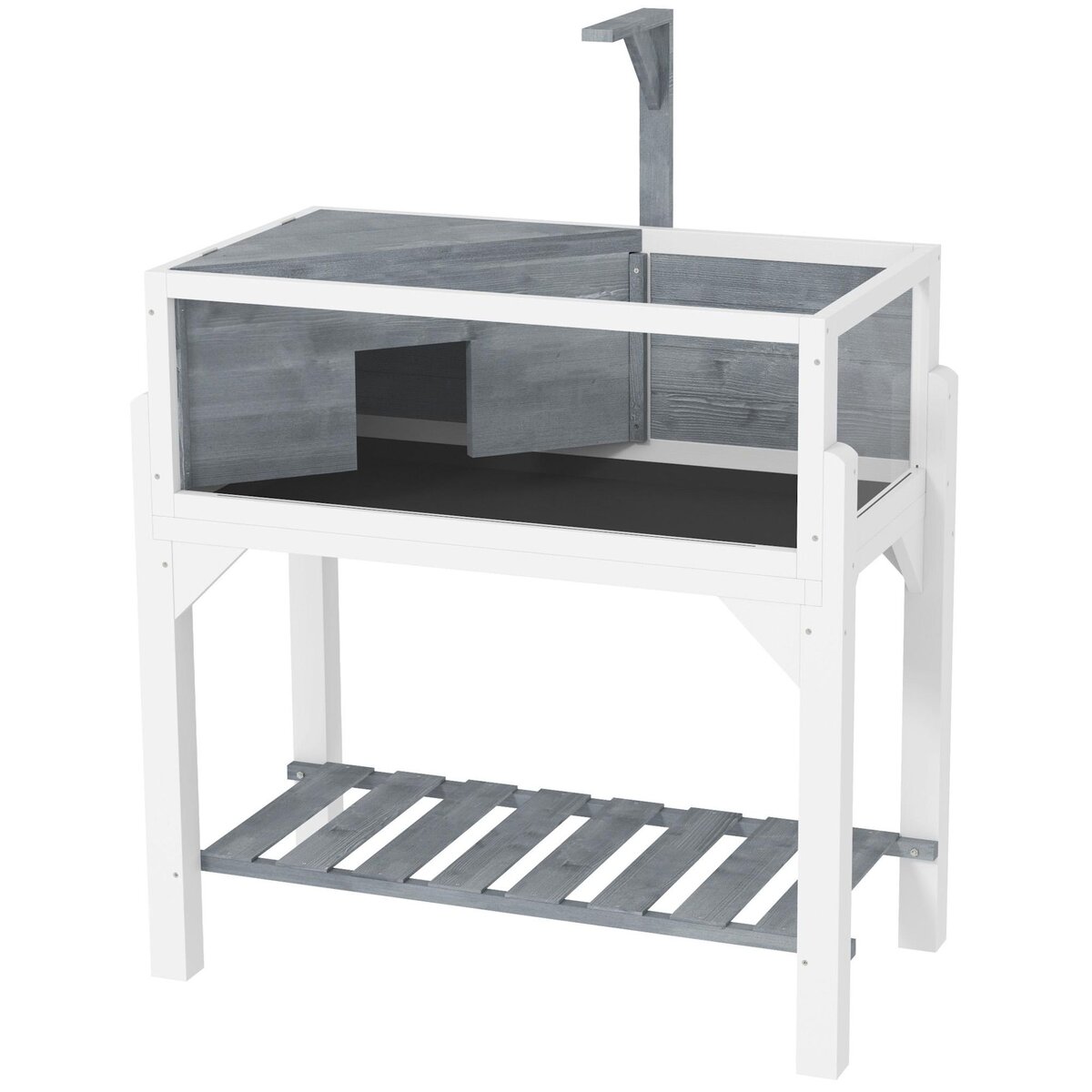 PAWHUT Maison pour tortue sur pied 2 zones étagère - terrarium - toit ouvrant, enclos, support lampe - gris