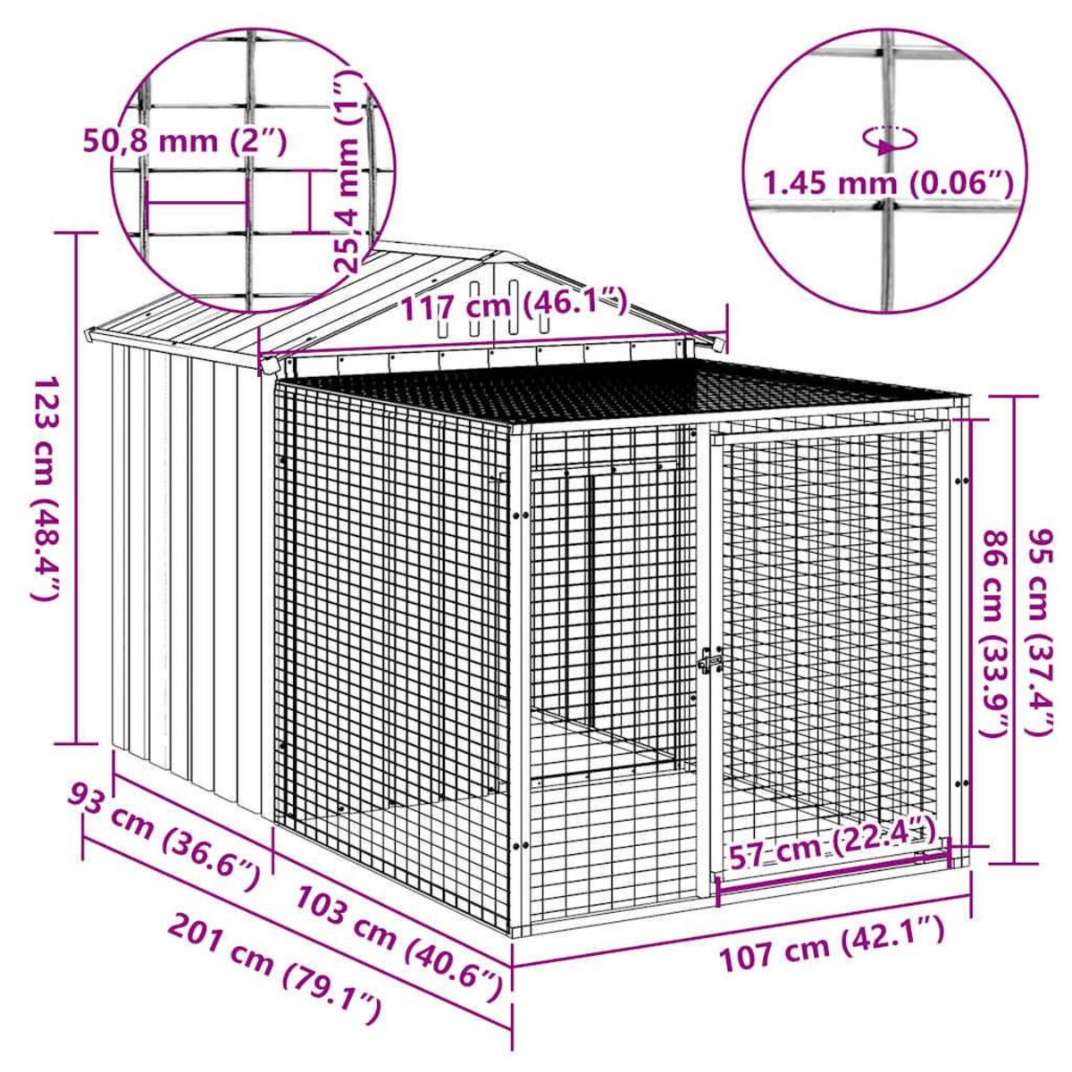 VIDAXL Poulailler avec cour anthracite 117x201x123 cm acier galvanise