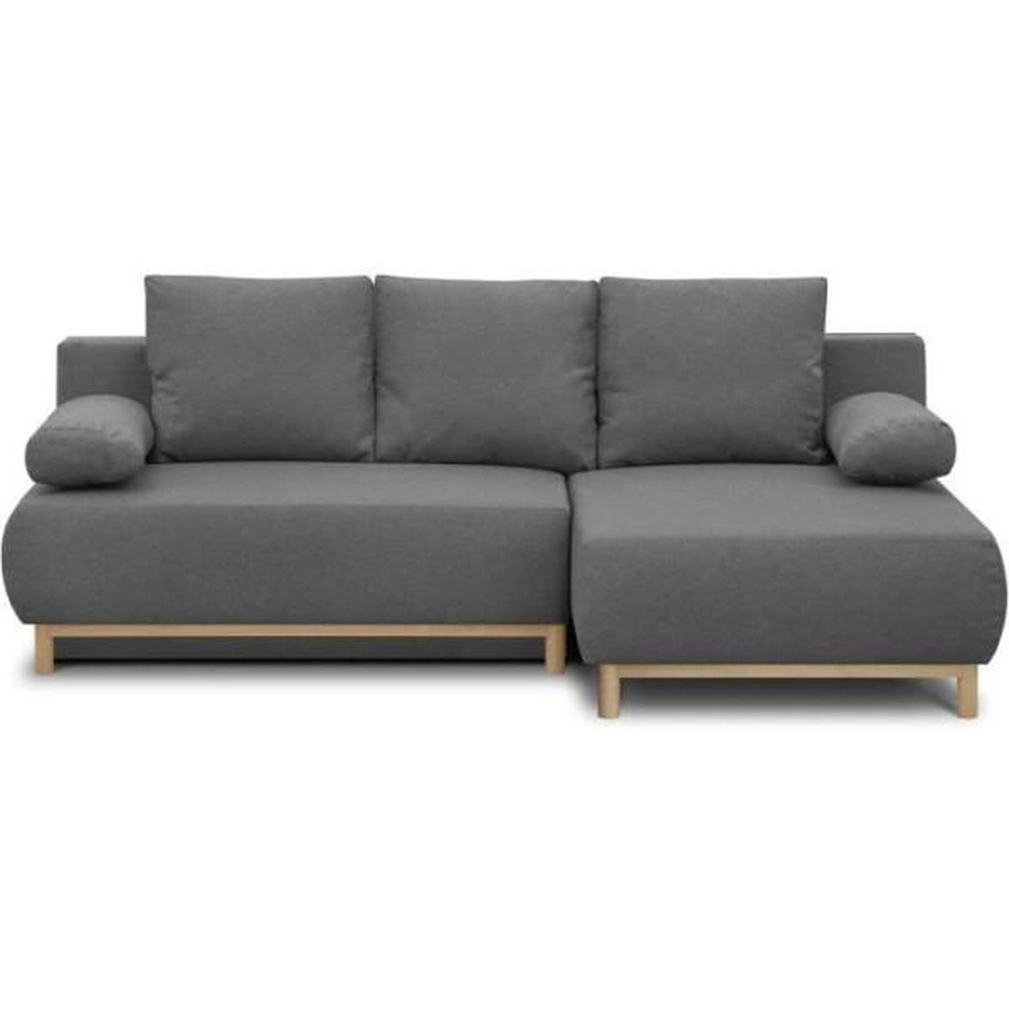 MARKET24 Canapé d'angle droit convertible MIKA 3 places - Tissu gris clair - Coffre de rangement - L218 x P98/145 x H84 cm