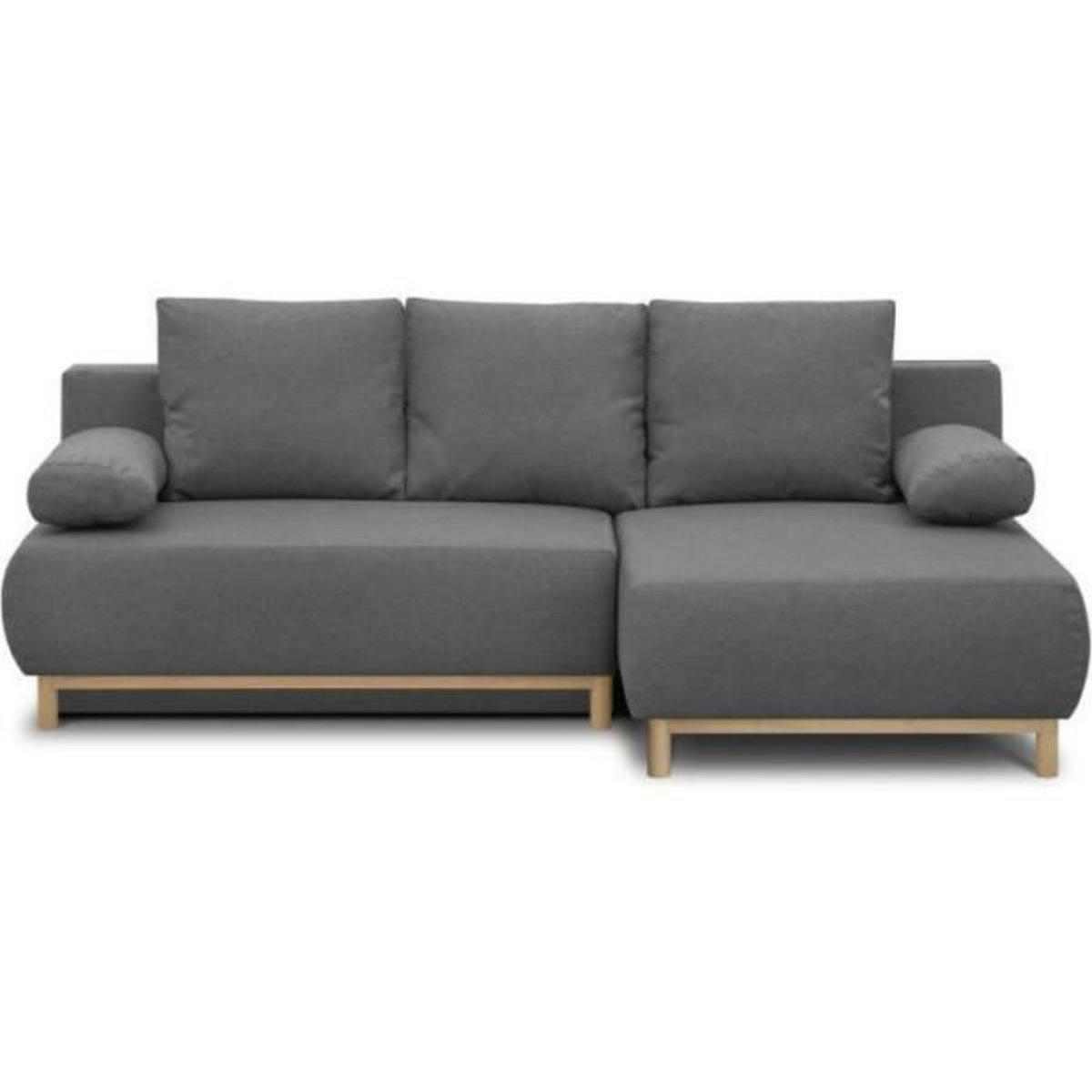 MARKET24 Canapé d'angle droit convertible MIKA 3 places - Tissu gris clair - Coffre de rangement - L218 x P98/145 x H84 cm