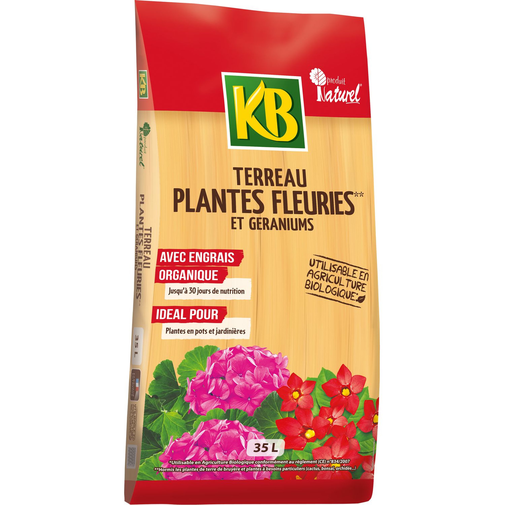 Voir la diapositive 1 : KB TERREAU PLANTES FLEURIES,GERANIUM UAB 35L