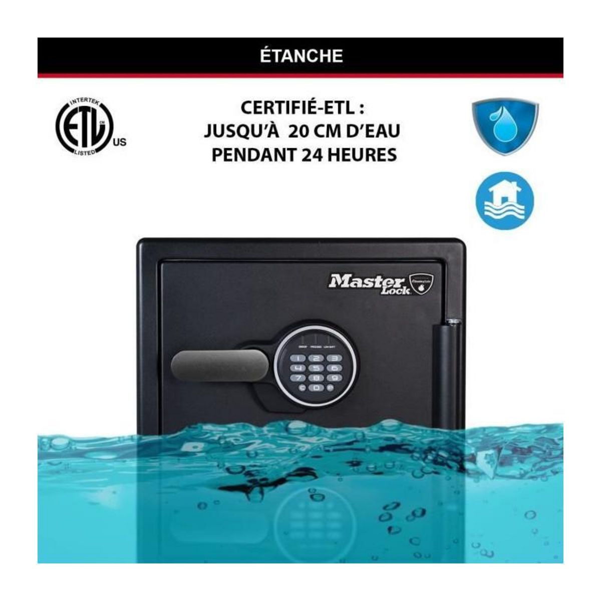 Master lock Coffre-fort [Ignifuge et Etanche] [XL 33,6 Litres] [Combinaison Electronique] - LFW123FTC