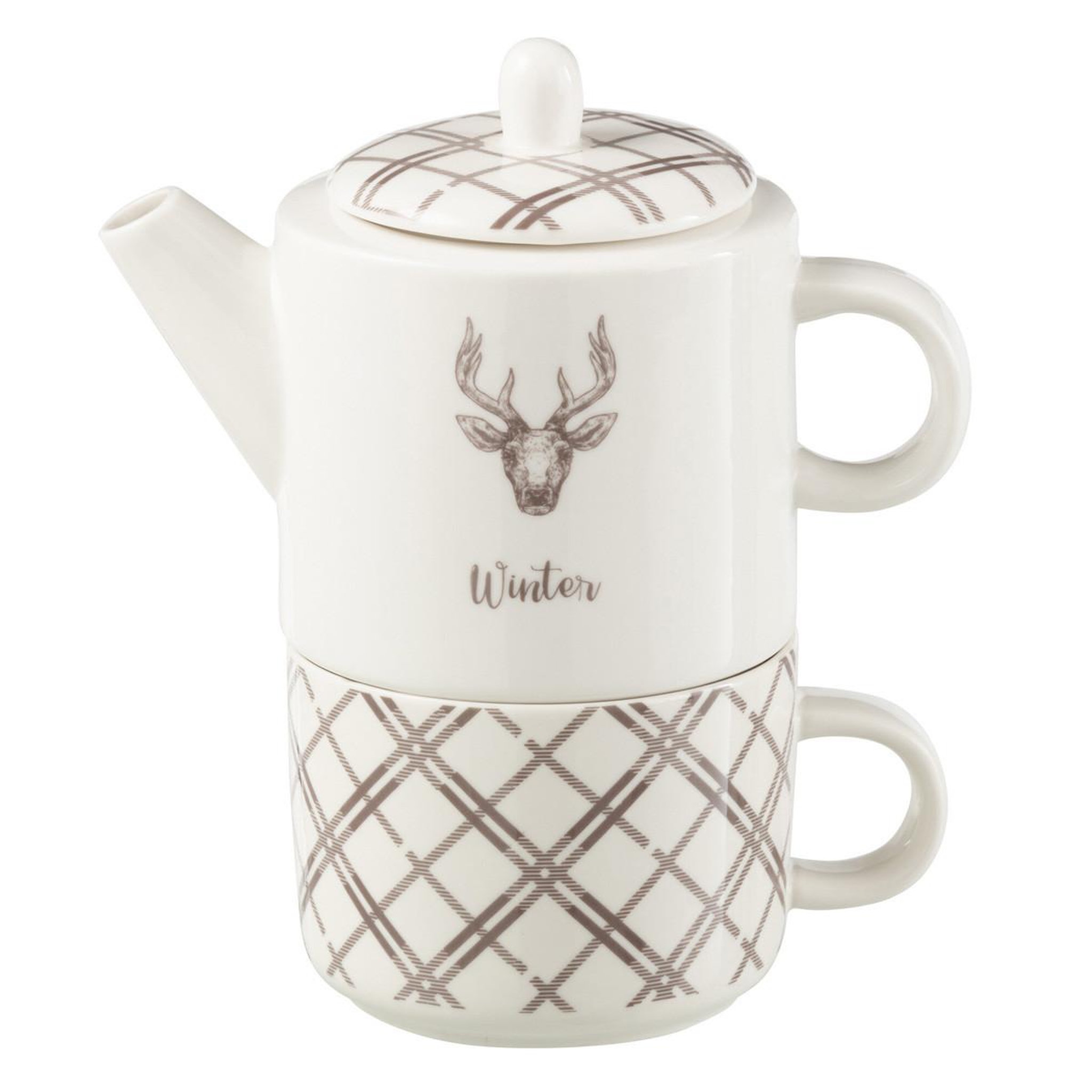 Voir la diapositive 1 : J-LINE Théière Avec Tasse  Renne Winter  78cl Blanc