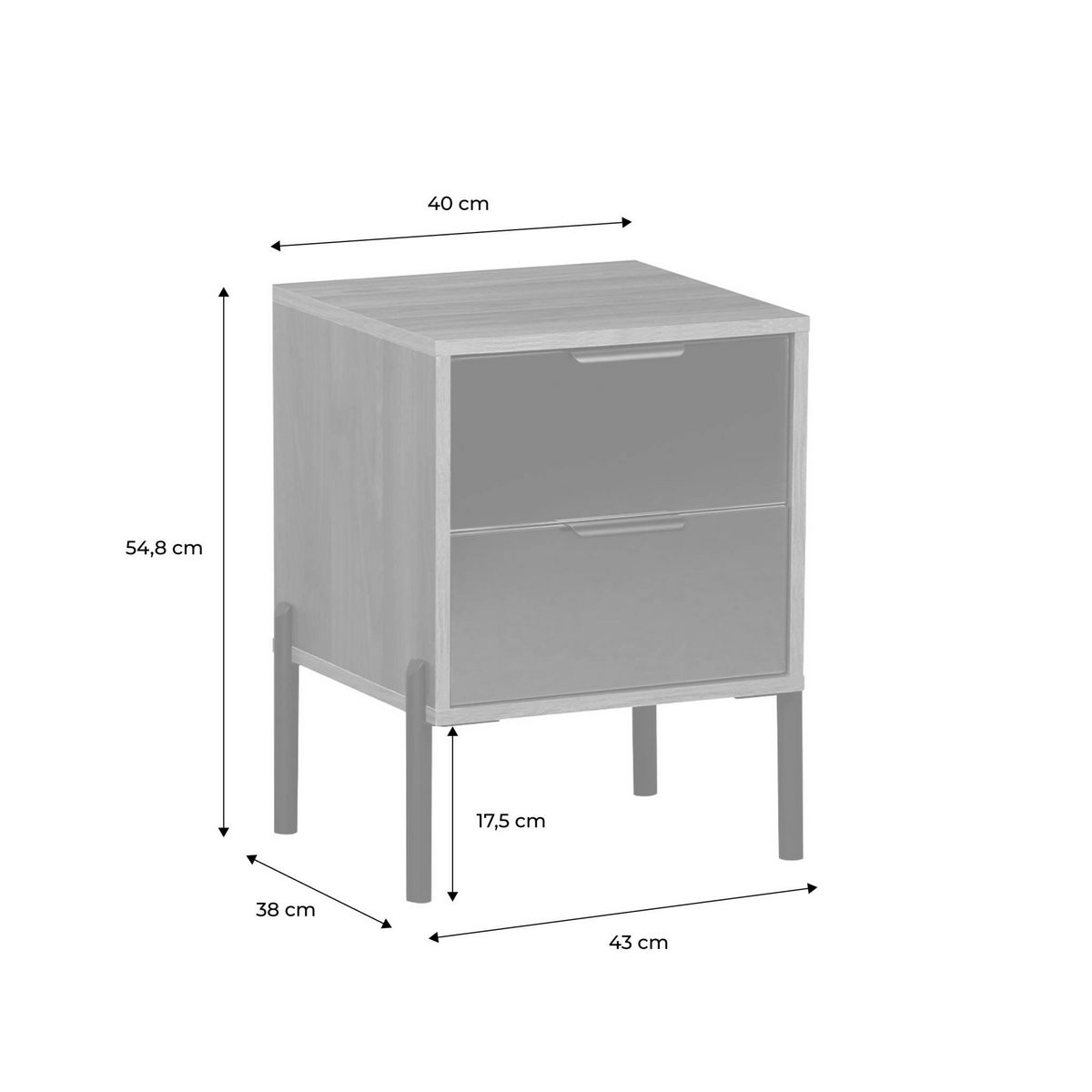 SWEEEK Table de chevet vintage 2 tiroirs décor bois et vitres fumées. L 43 x P 38 x H 54.8cm