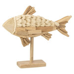 Paris Prix Statuette Déco en Bois sur Pied  Poisson  40cm Naturel
