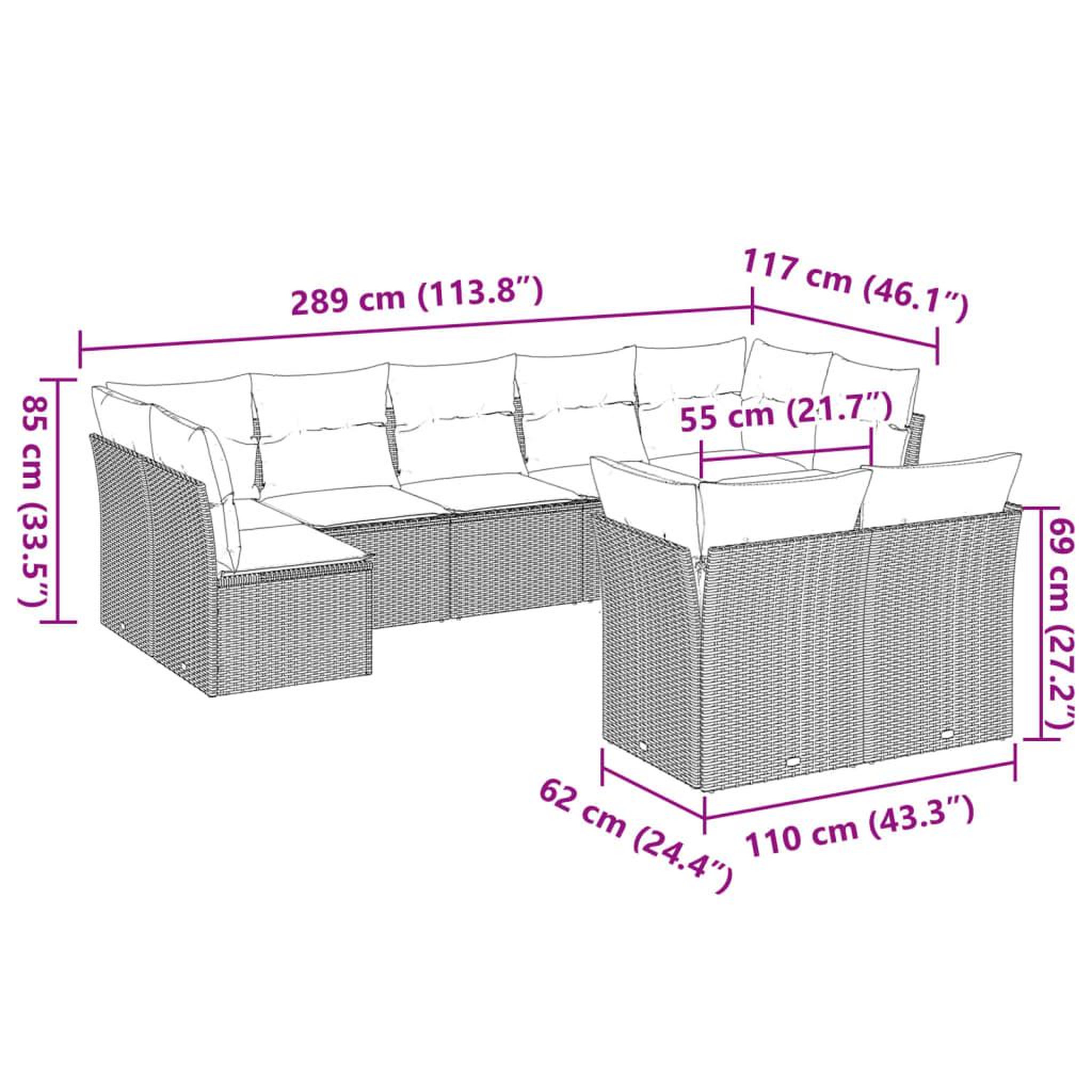 Voir la diapositive 4 : VIDAXL Salon de jardin 9 pcs avec coussins gris clair resine tressee