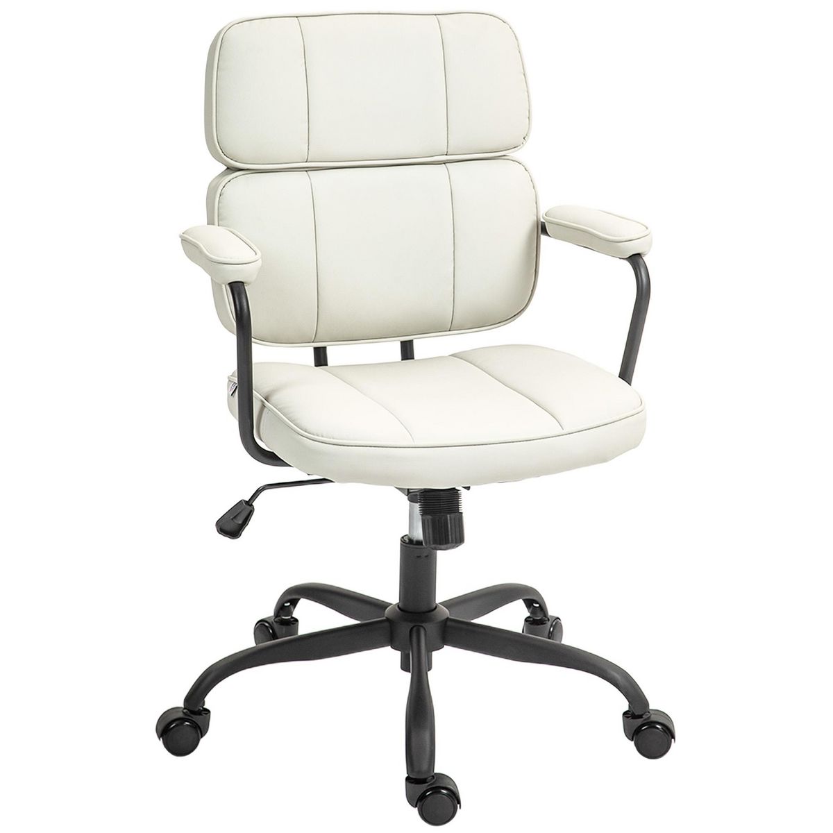 HOMCOM Chaise de bureau design néo-rétro - double dossier accoudoirs rembourrés - acier noir synthétique crème