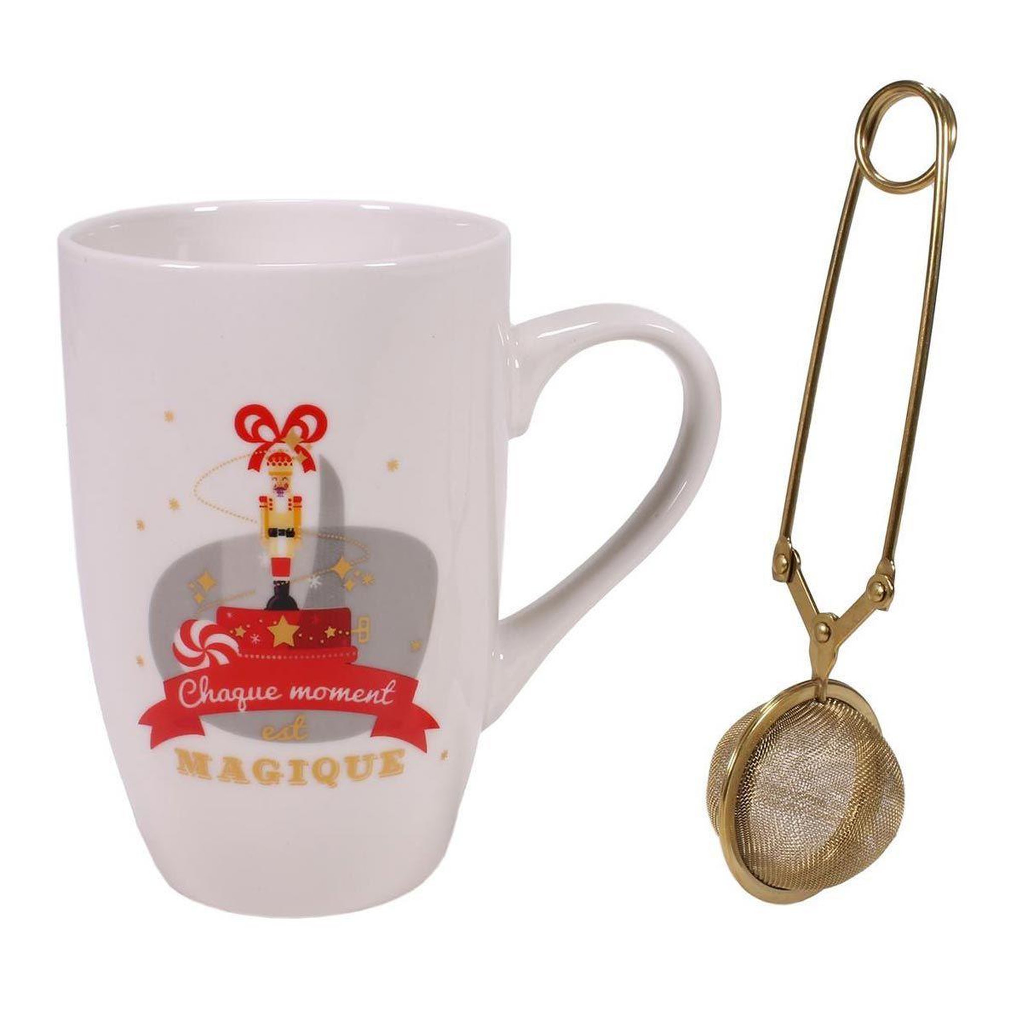 The Home Deco Factory Mug avec infuseur  noël  30cl blanc & or