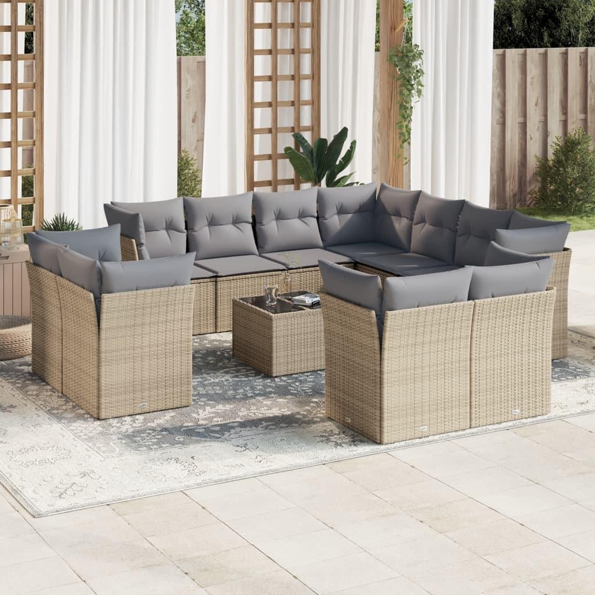 VIDAXL Salon de jardin avec coussins 12 pcs beige resine tressee