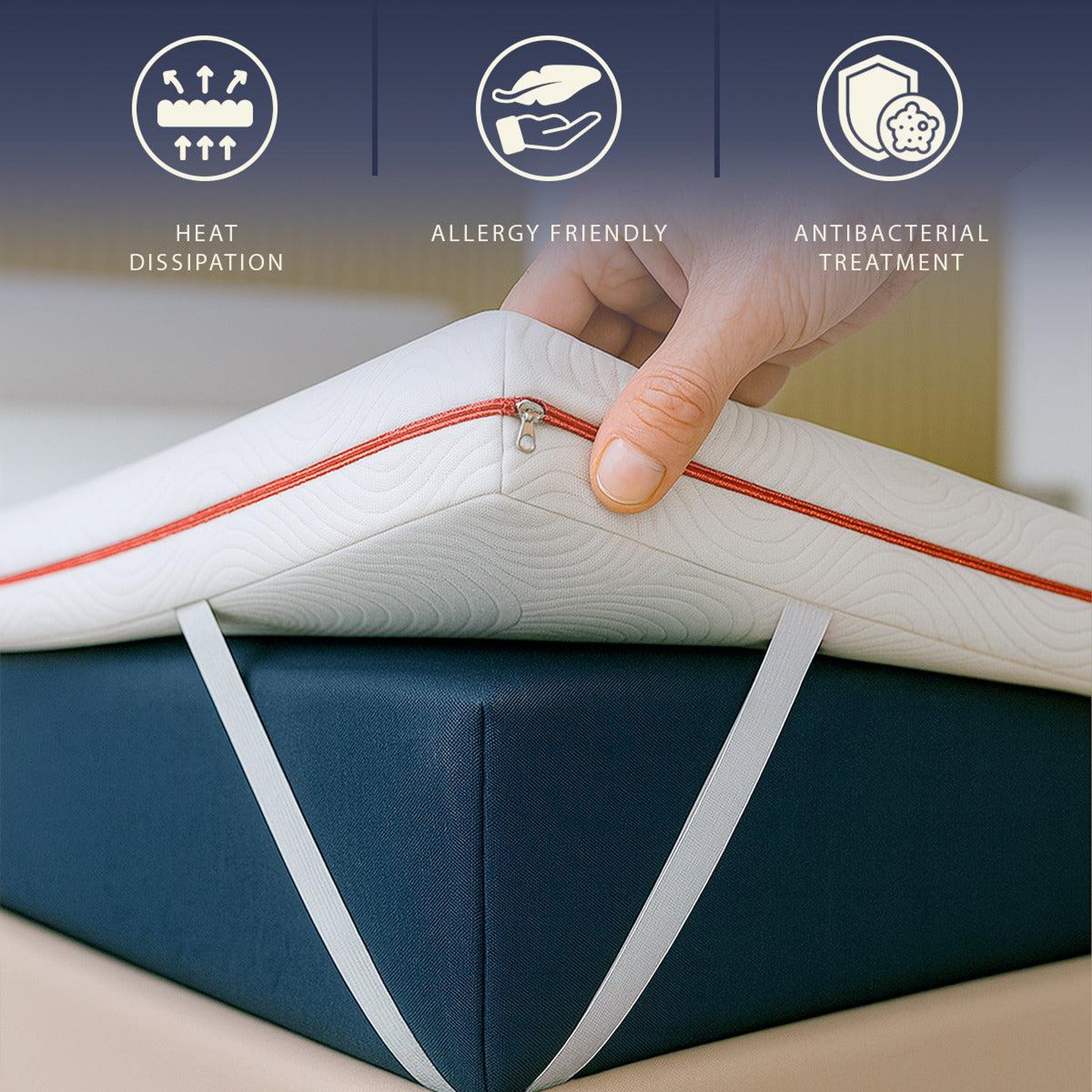 Voir la diapositive 2 : THE WHITE STONE Surmatelas 80x190 en Mémoire de Forme 9 Zones Différenciées | Hauteur 5 cm | Tissu Hypoallergénique Pure Déhoussable | Surmatelas Orthopédique | Fabriqué en Italie