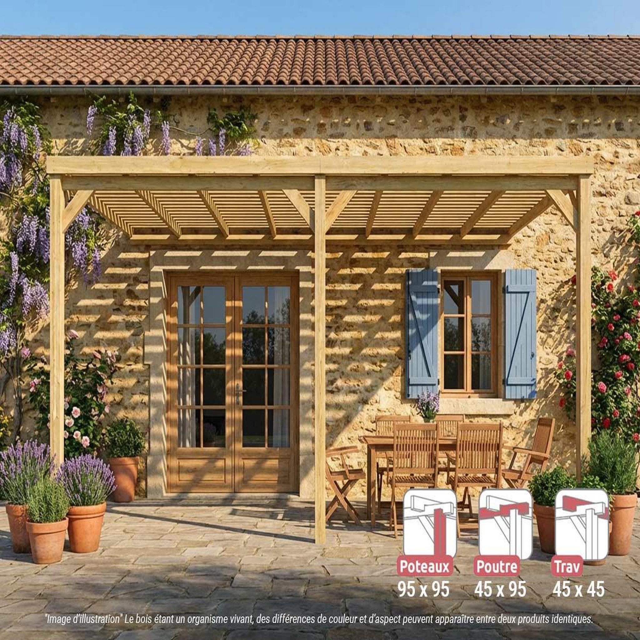 JARDIDECO Pergola adossée en bois montpellier 600 x 420 cm - maderland