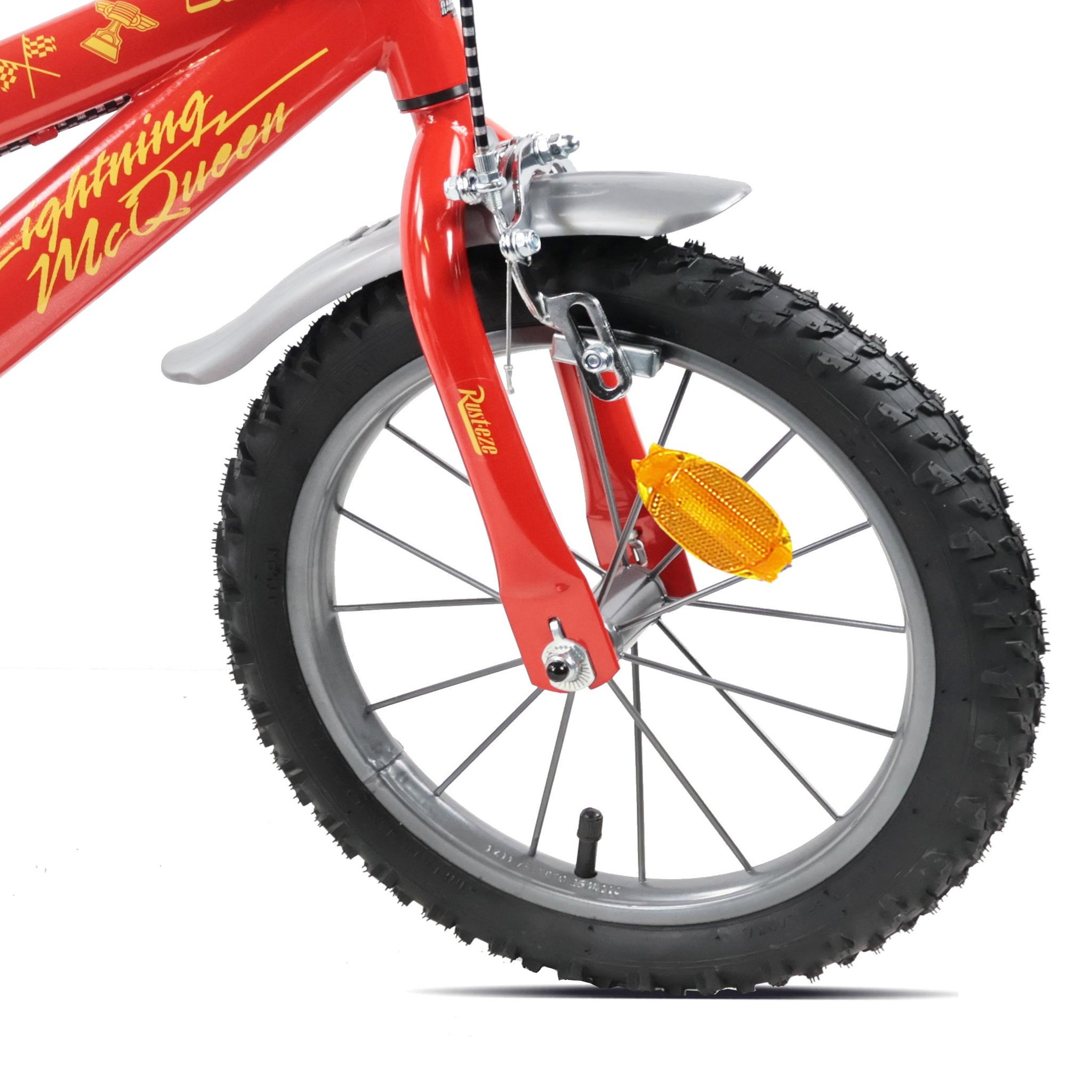 Voir la diapositive 3 : Disney Cars Vélo enfant 14'' CARS / DISNEY pour enfant de 90 à 110 cm avec 2 freins, plaque avant décorative, bidon arrière et stabilisateurs