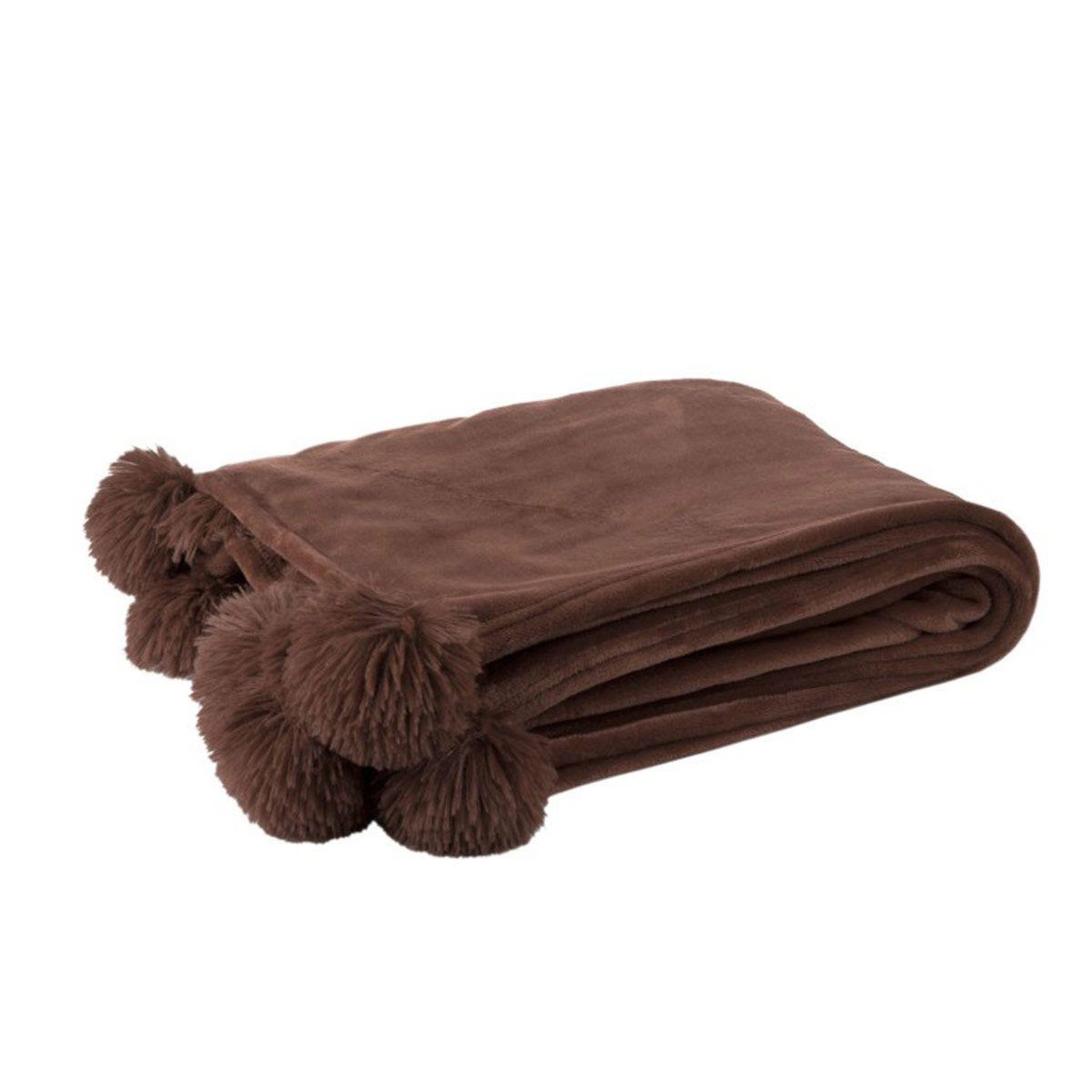 J-LINE Plaid à pompons  blanket  130x170cm marron