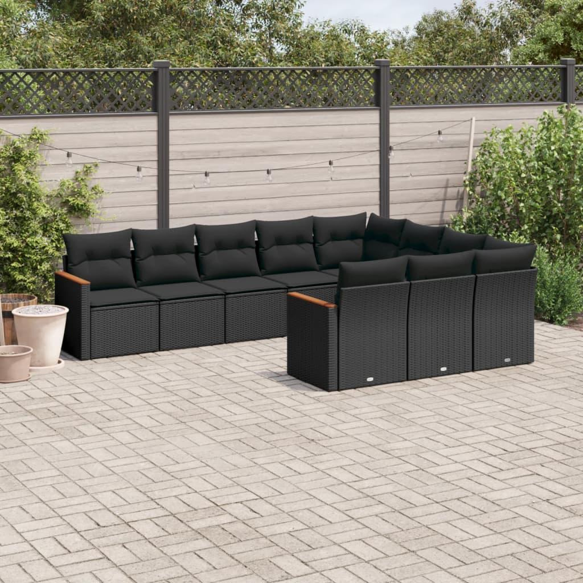 VIDAXL Salon de jardin 10 pcs avec coussins noir resine tressee