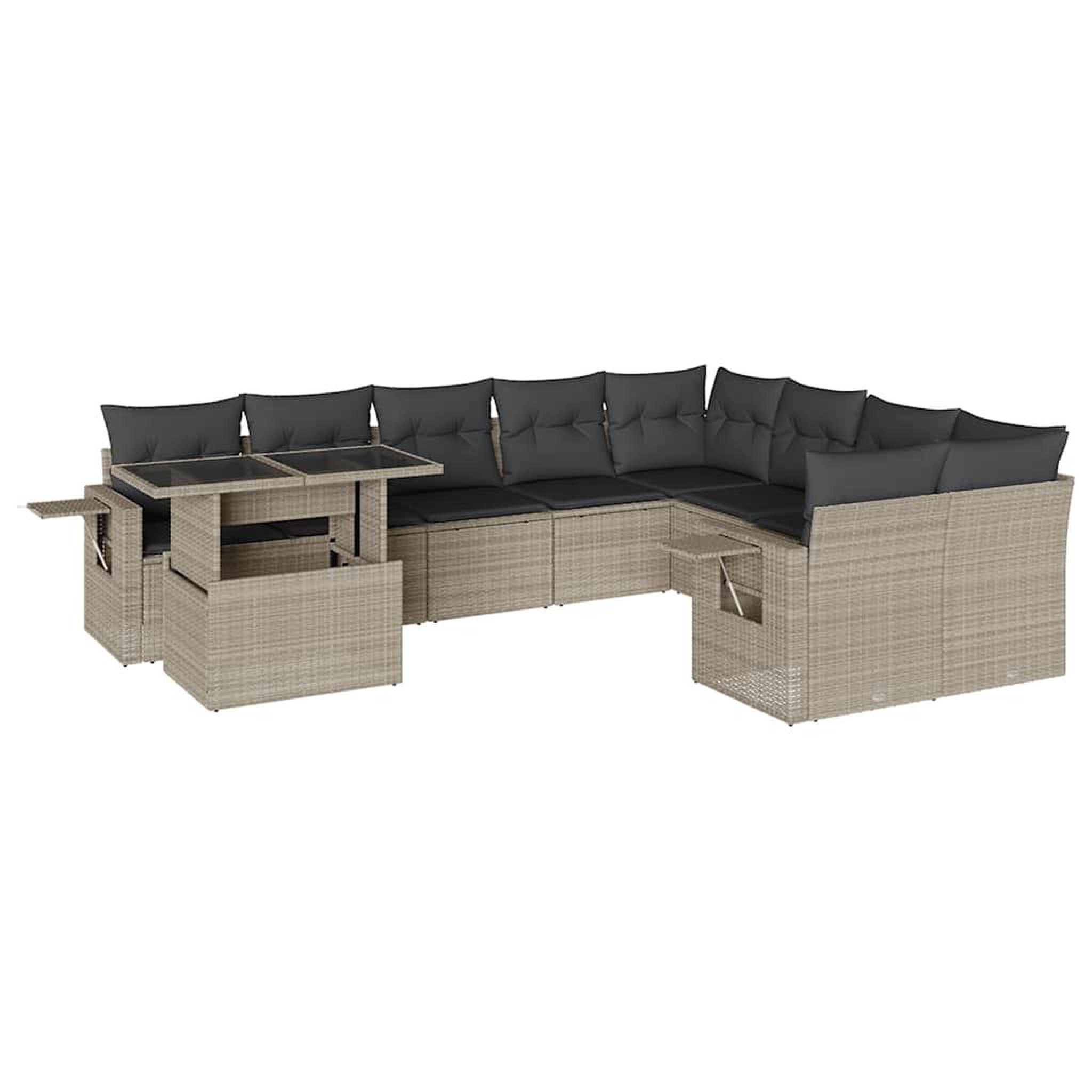 Voir la diapositive 2 : VIDAXL Salon de jardin avec coussins 10 pcs gris clair resine tressee