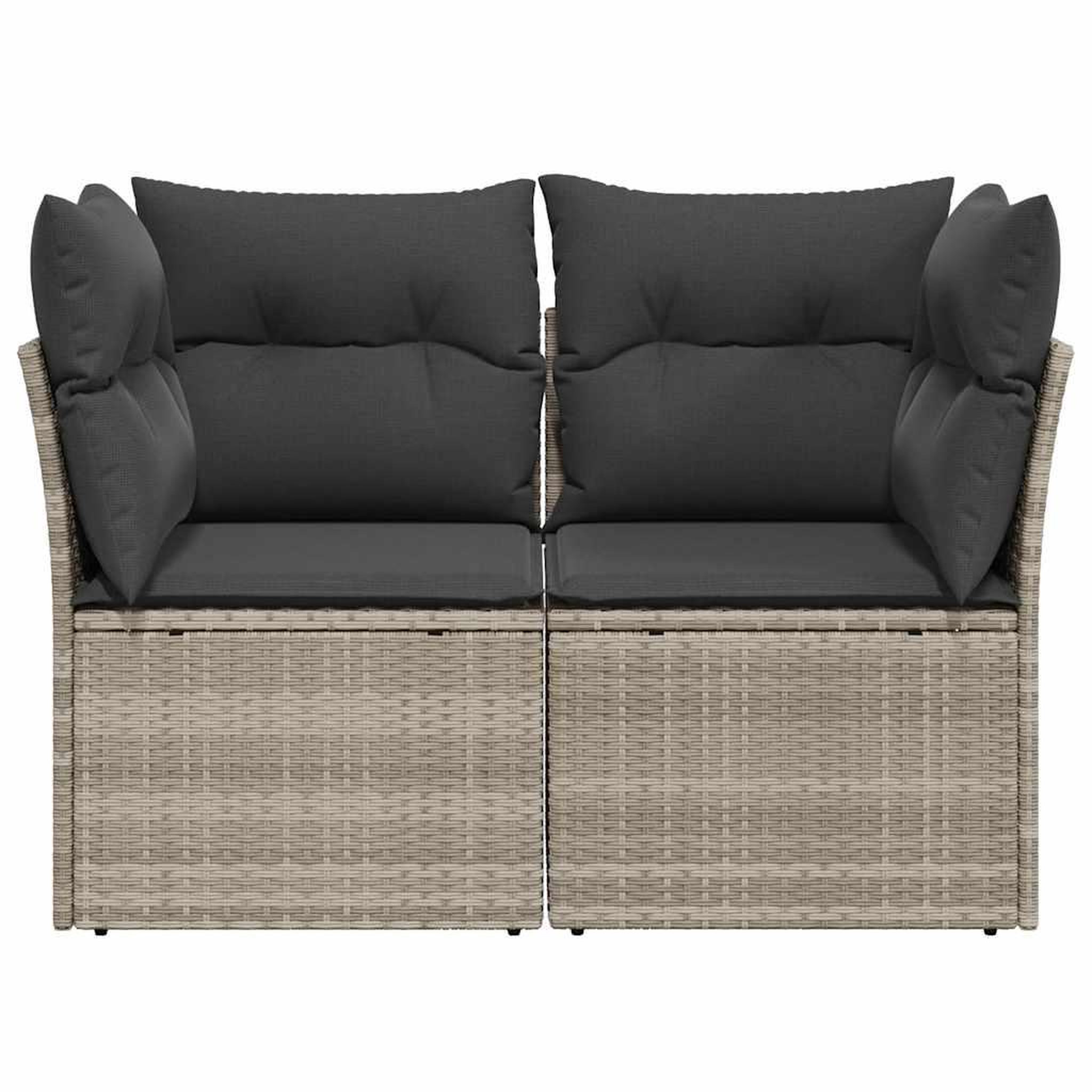 Voir la diapositive 4 : VIDAXL Canape de jardin 2 places et coussins gris clair resine tressee