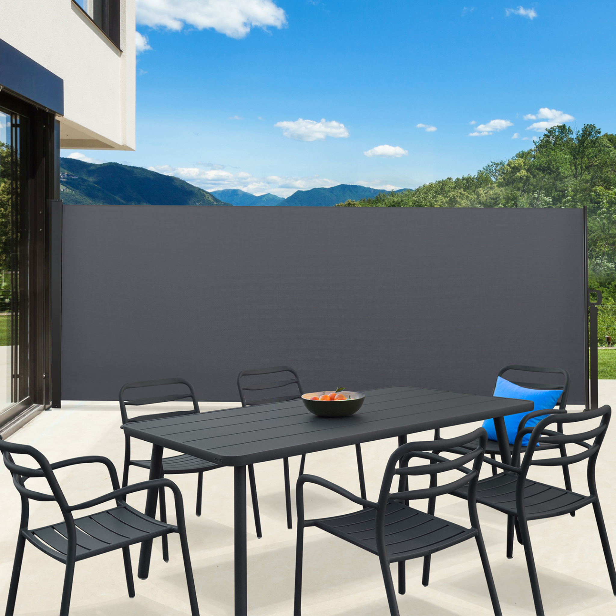 Voir la diapositive 2 : ID MARKET Paravent extérieur rétractable 160 x 400 cm gris anthracite store latéral