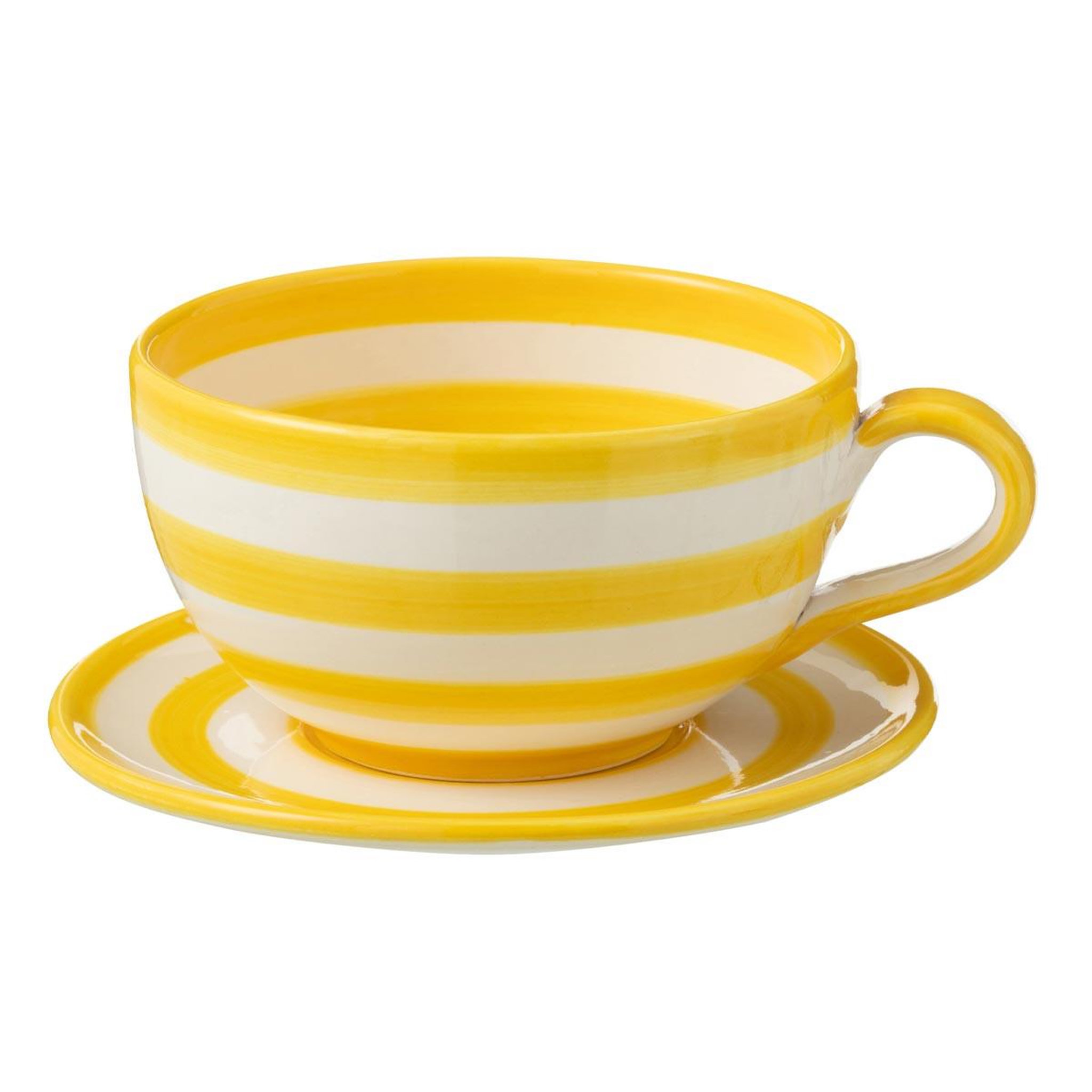 J-LINE Tasse avec sous-tasse en céramique  granada rayure  50cl jaune