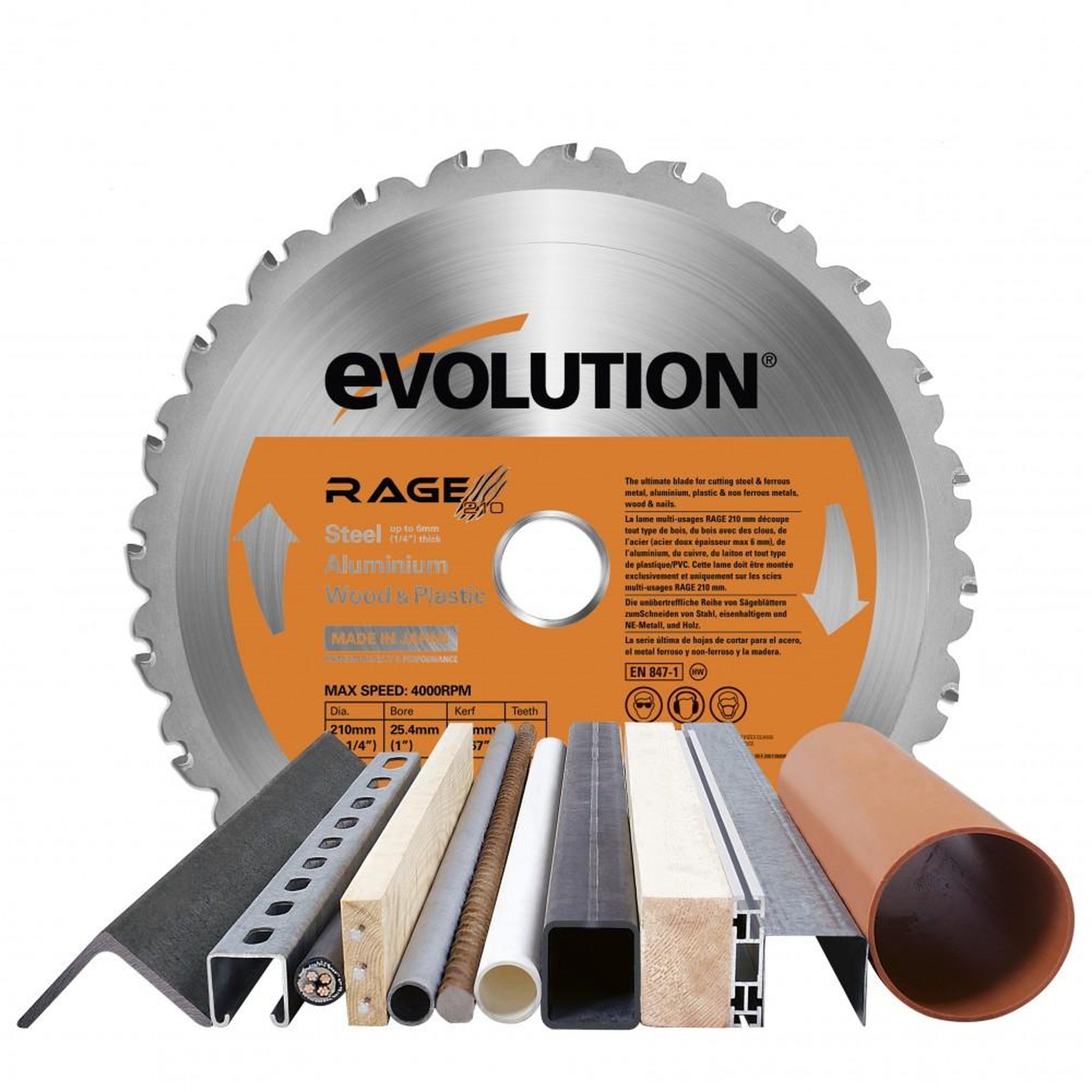 CENTRALE BRICO Lame carbure coupe multimatériau EVOLUTION pour scie à onglet, Diam.210 mm