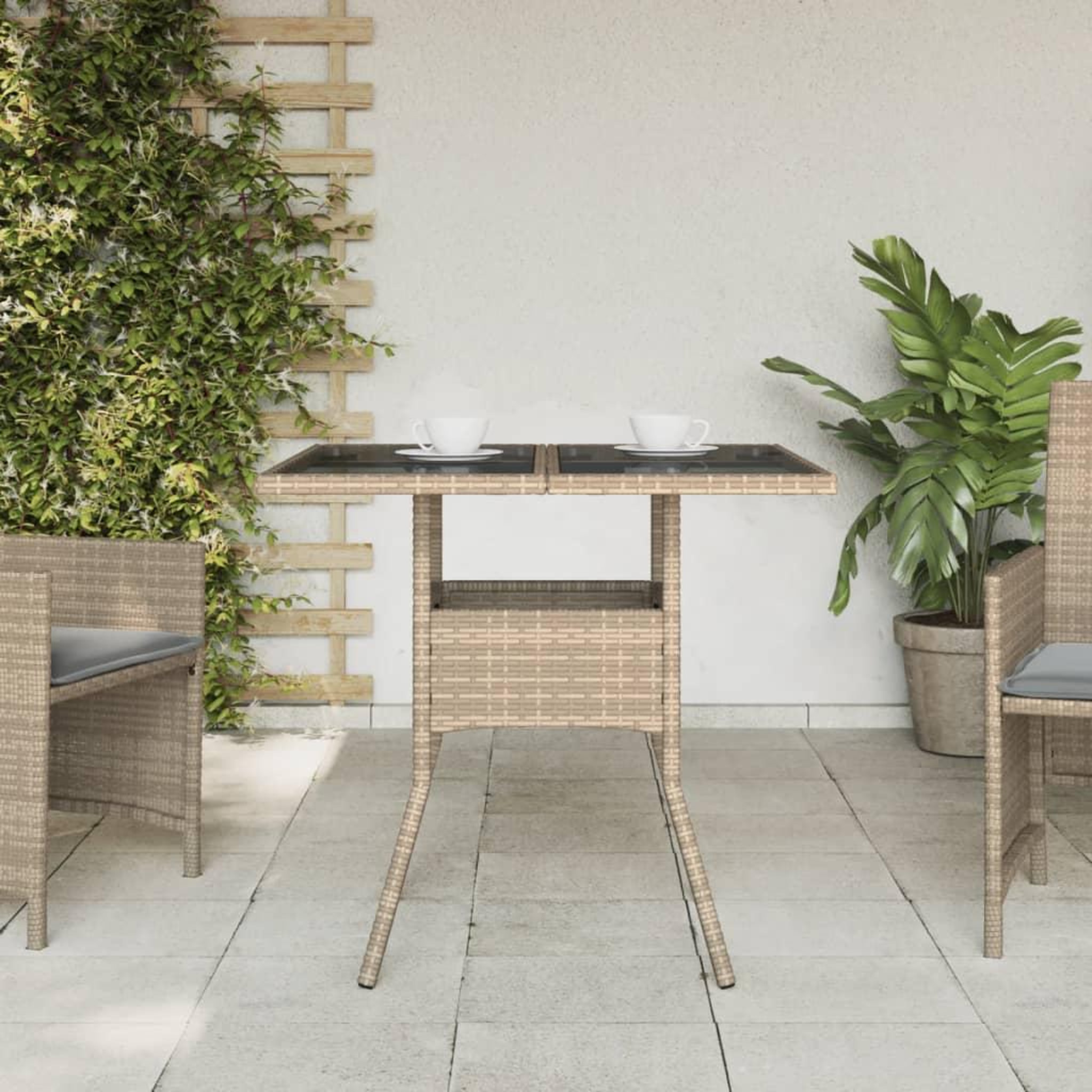 Voir la diapositive 3 : VIDAXL Table de jardin dessus en verre beige 80x80x75cm resine tressee